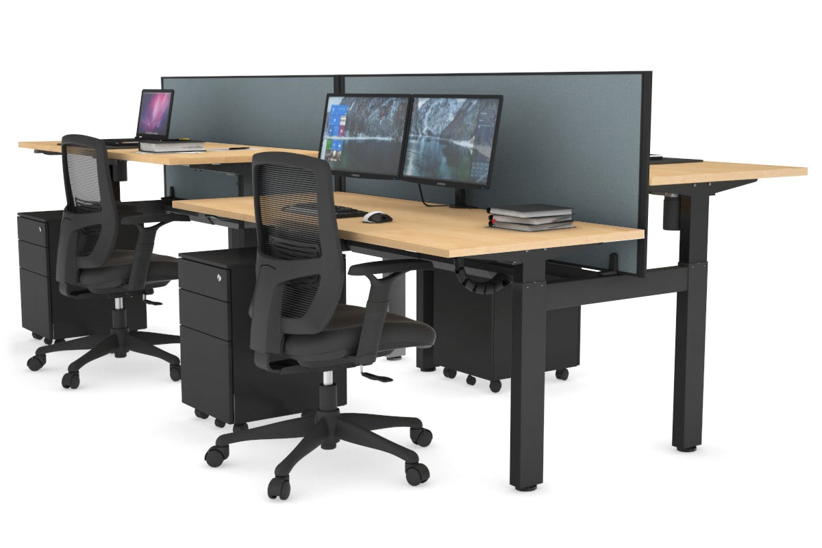 Adjustable 4-Person H Bench Workstation with Black Frame - 1600L x 700W - Perfect for Office, Workshop, or Collaborative Workspaces