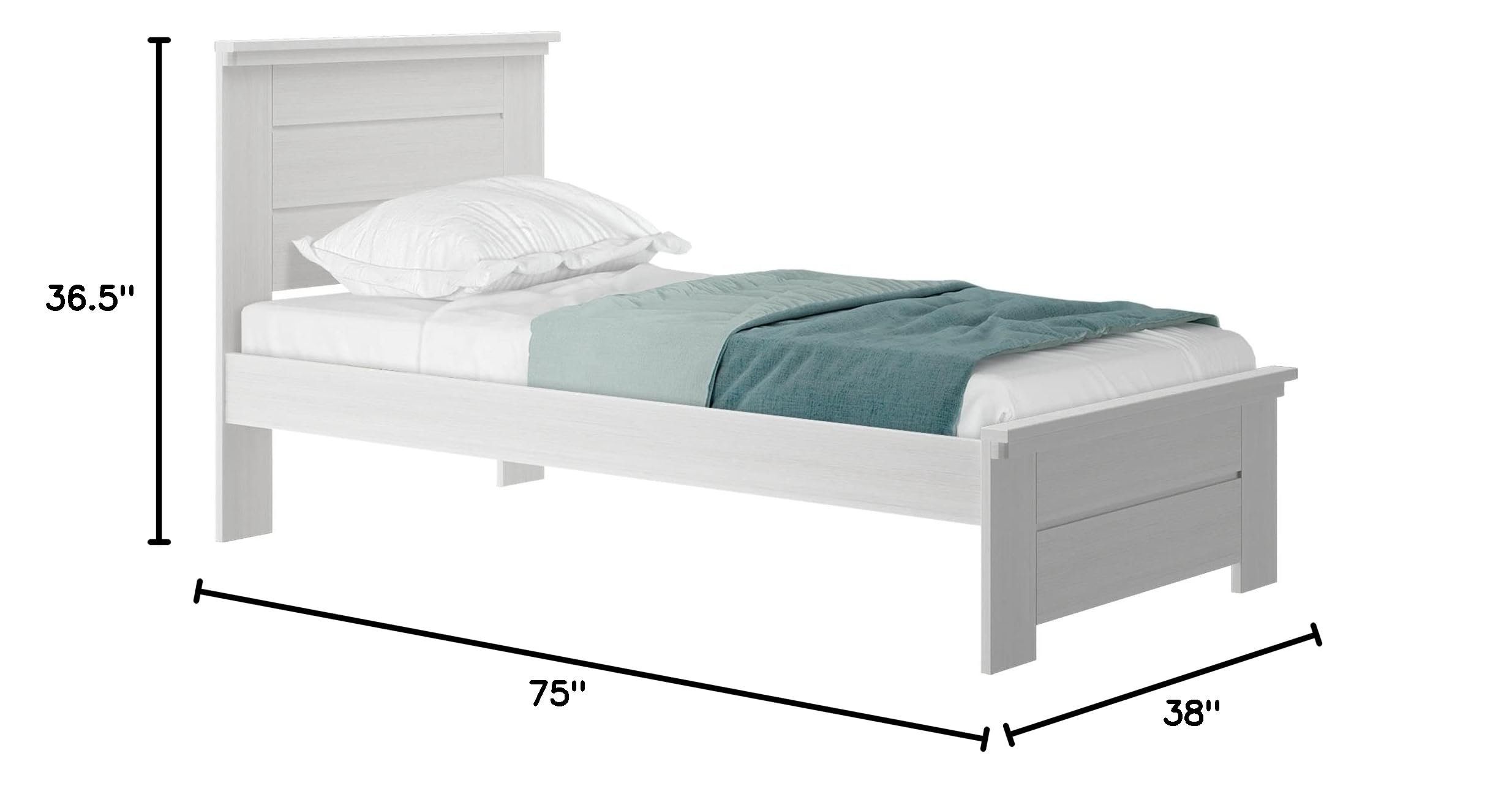Rustic Wood Twin Bed Frame with Headboard - Solid White Wash Platform Bed for Kids & Guest Rooms - Durable & Stylish Bedroom Furniture for Cozy Spaces