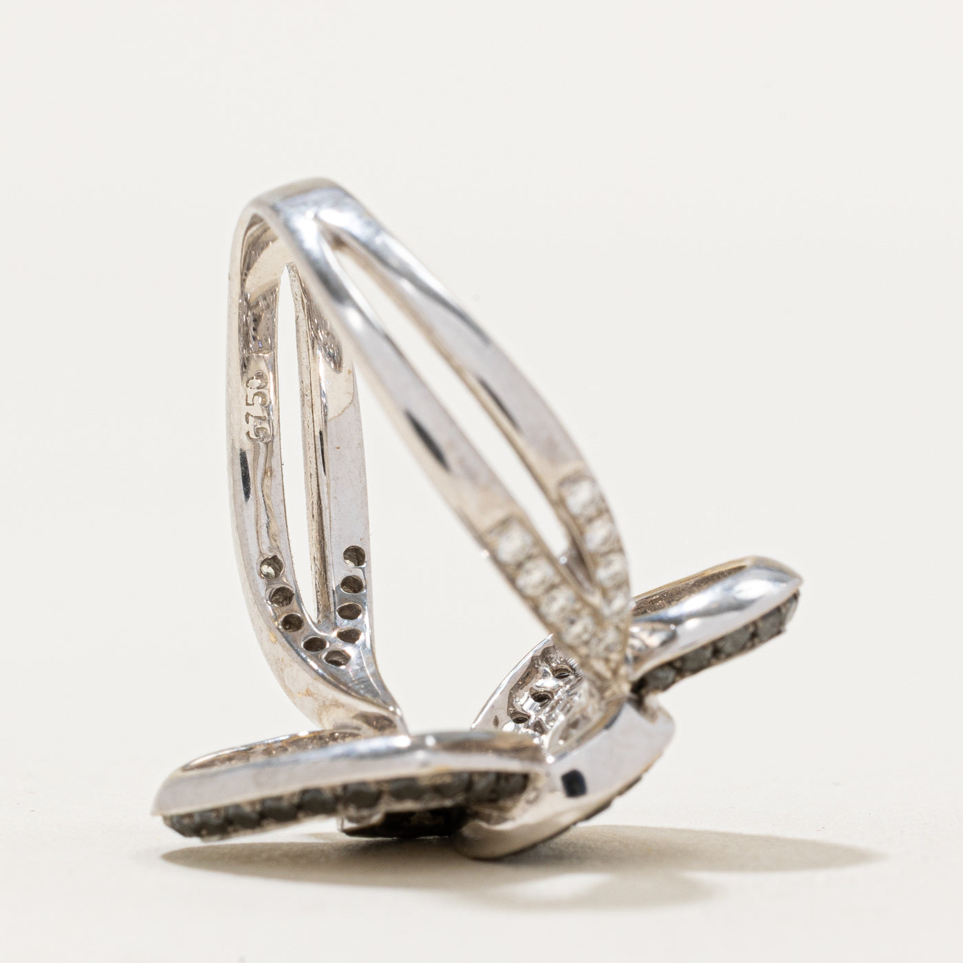 Elegant White & Black Diamond Heart Bypass Ring - 0.55ctw & 0.53ctw - Size 6.5 - Perfect for Anniversary, Valentine's Day & Romantic Gifts
