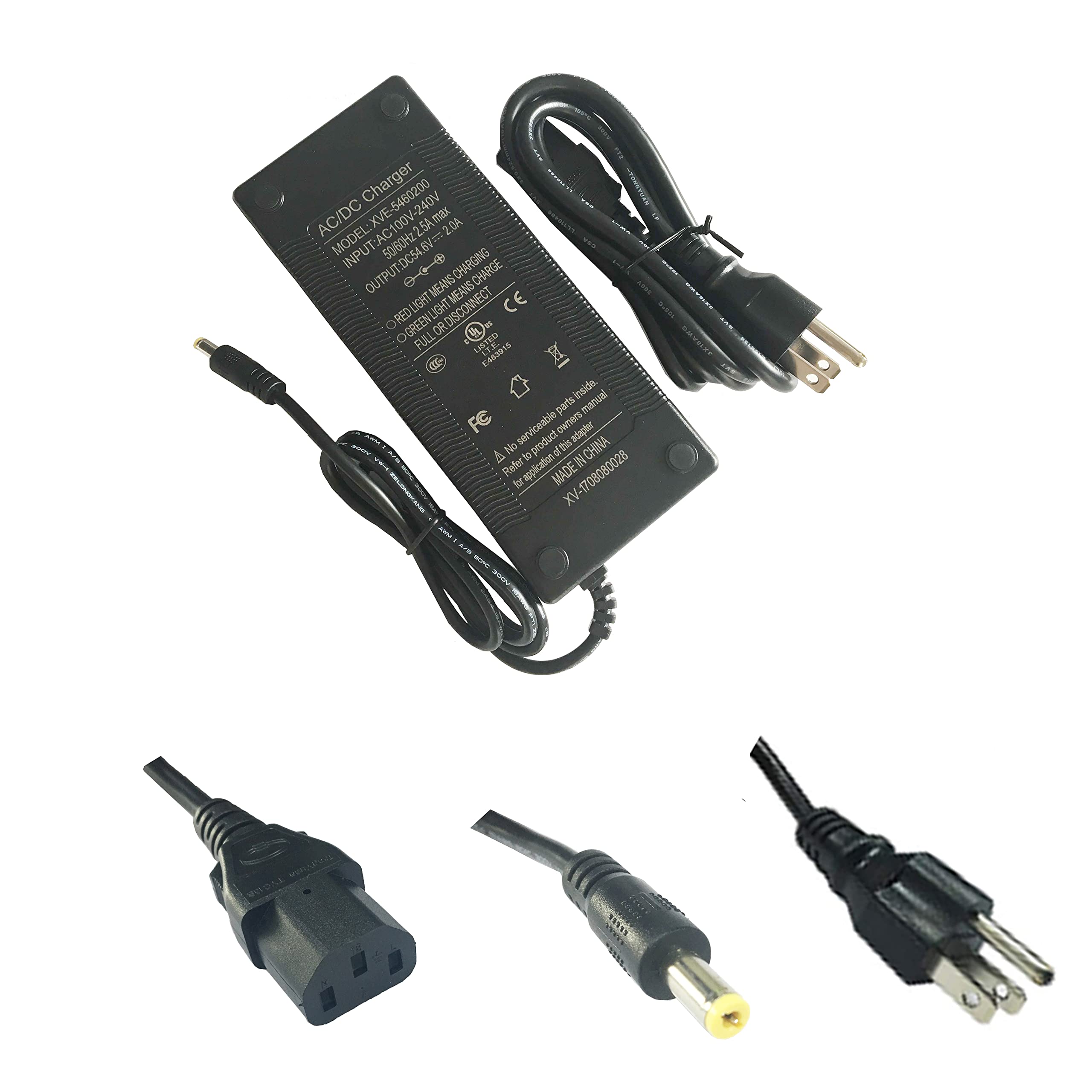48V 54.6V 2A Lithium Ion Battery Charger for Ebike, Electric Wheelchair & Motorcycle - Fast AC Power Adapter with US Plug | Perfect for Home, Outdoor & Emergency Power Supply