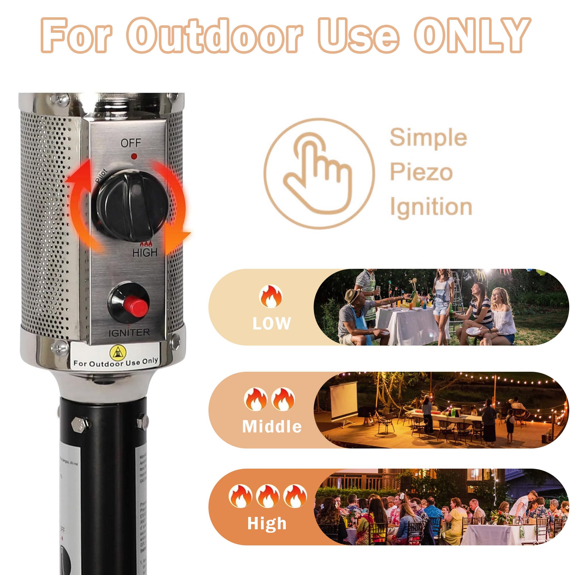 36,000 BTU Outdoor Patio Heater with Wheels - Commercial & Residential Use, ETL & CE Certified, Safety Protection System - Perfect for Restaurants, Backyards, and Outdoor Events (Black)