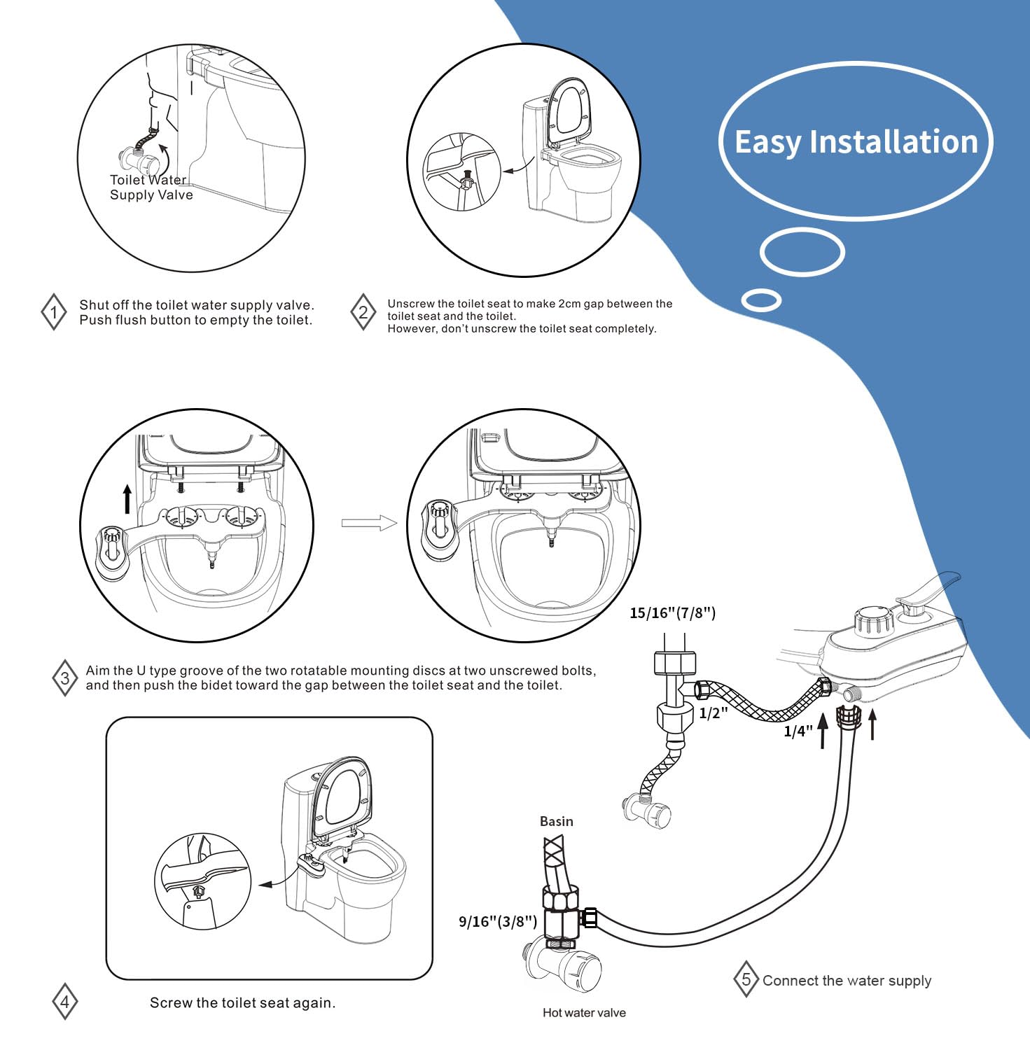 AMI910 Non-Electric Bidet Toilet Attachment with Hot & Cold Water - Dual Self-Cleaning Nozzles for Front & Rear Wash - Perfect for Home, RV, and Elderly Use