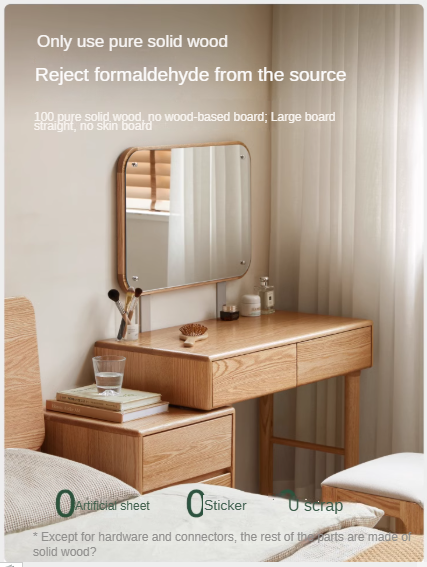 Modern Oak Solid Wood Retractable Dressing Table - Space-Saving Vanity for Bedroom, Bathroom & Small Apartments
