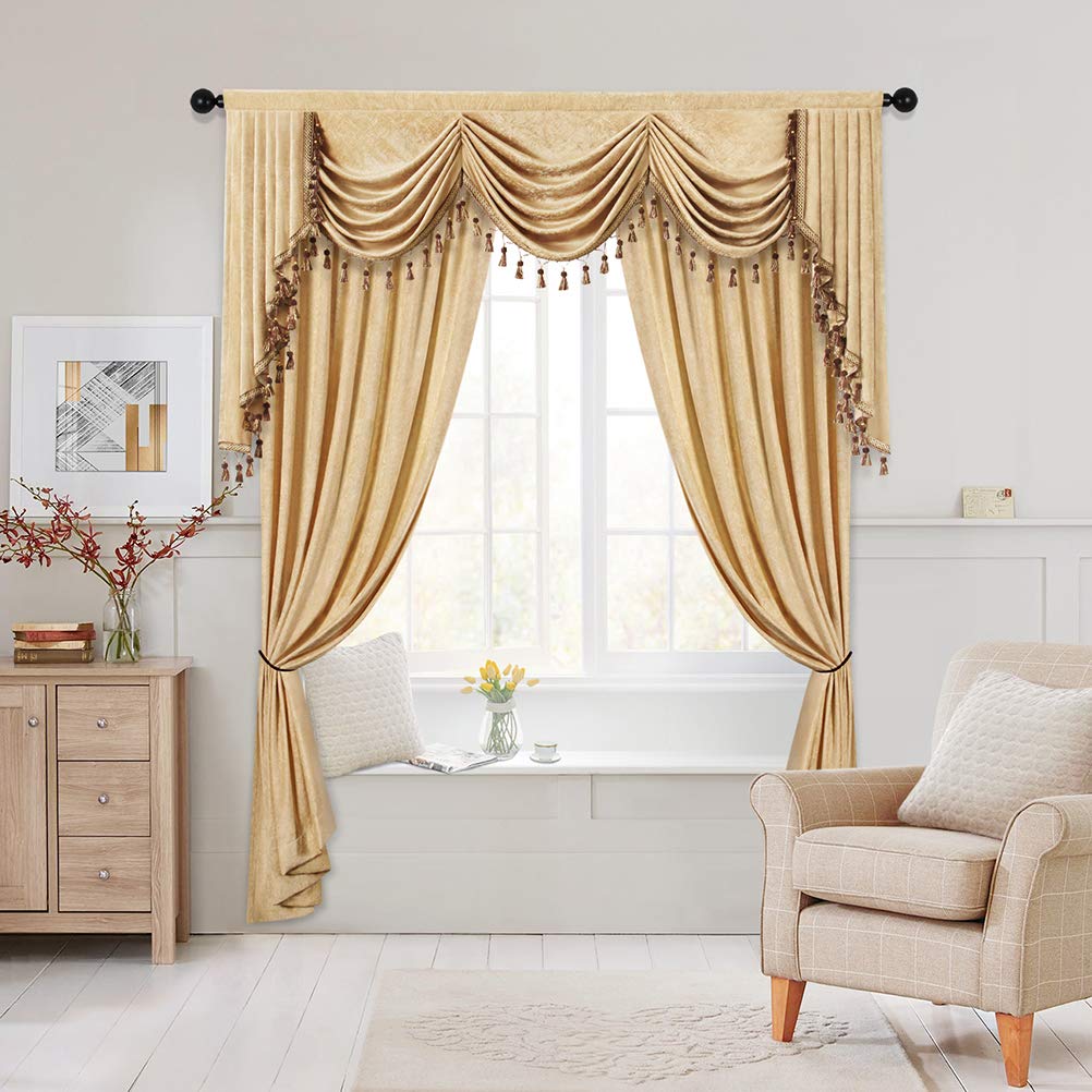 ELKCA Luxury Double-Sided Chenille Window Curtains - Gold Room Drapes for Living Room & Bedroom, Rod Pocket Design, 52x96 Inches (2 Panels) - Perfect for Home Decor, Privacy & Light Control