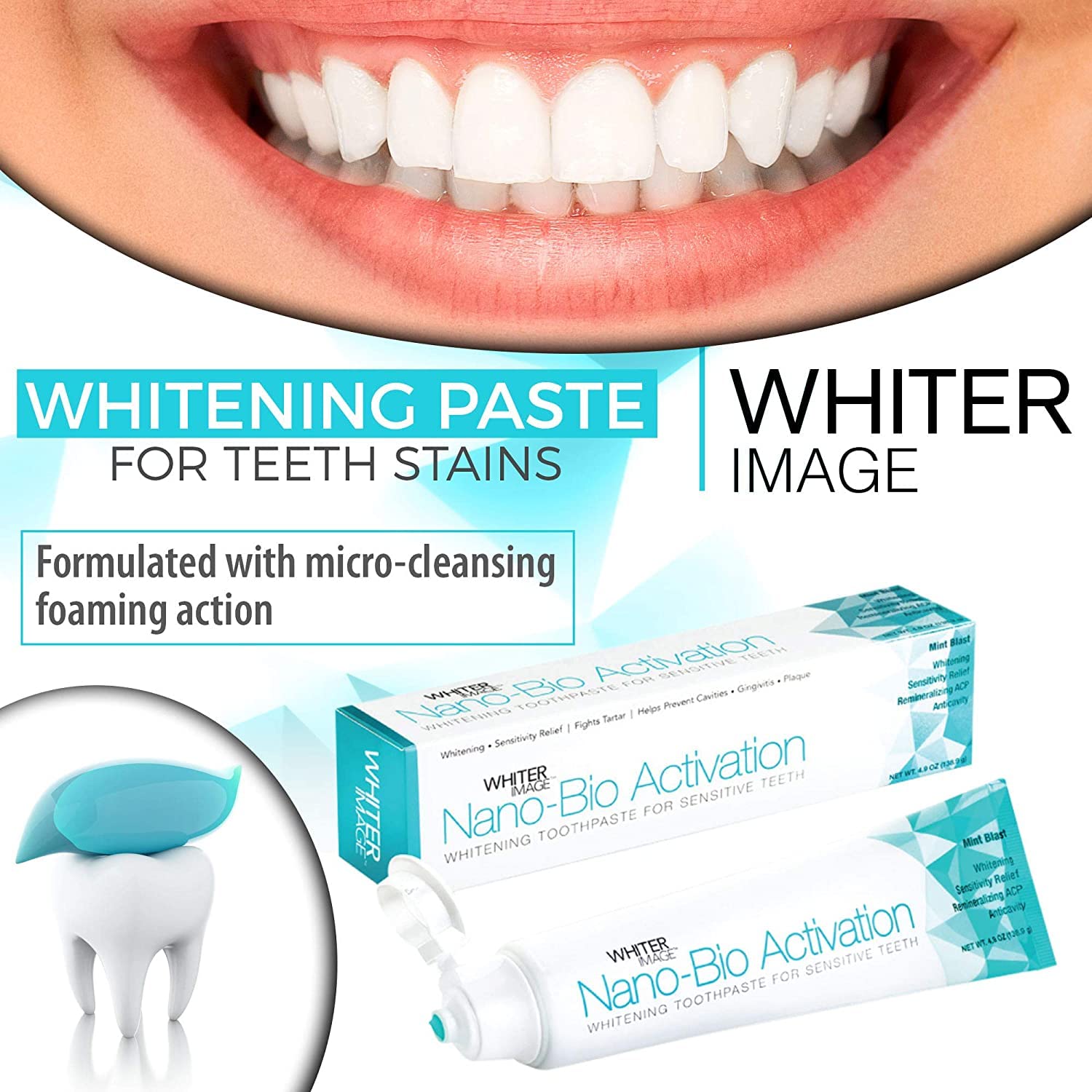 Nano Bio Spotless White Teeth Whitening Toothpaste - Fights Cavities, Removes Plaque & Strengthens Enamel (140g) | Brighten Smile for Daily Oral Care & Confidence Boost