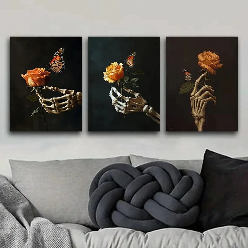 3-Piece Orange Rose Metal Wall Art Prints - Ready to Hang Home Decor for Living Room, Bedroom & Office