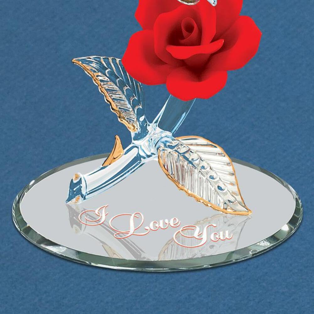 Glass Baron 'I Love You' Butterfly with Red Rose Figurine - Elegant Home Decor, Romantic Gift for Anniversary, Valentine's Day & Wedding