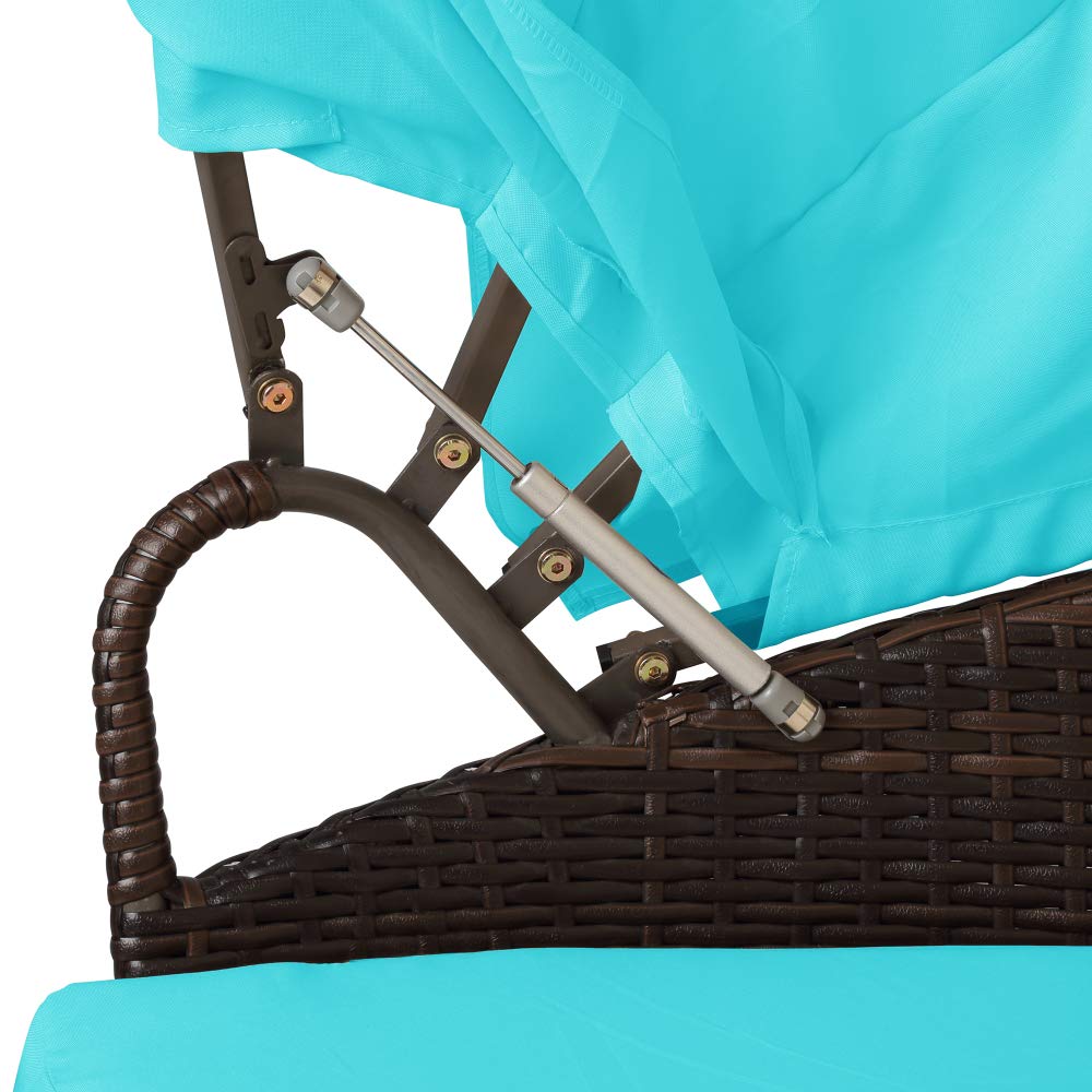 **MJcoffee Round Patio Furniture Set - Outdoor Sectional Sofa with Rattan Daybed, Sunbed & Adjustable Table - Removable Cushions & Retractable Canopy (Blue) - Perfect for Poolside, Garden, or Backyard Relaxation**