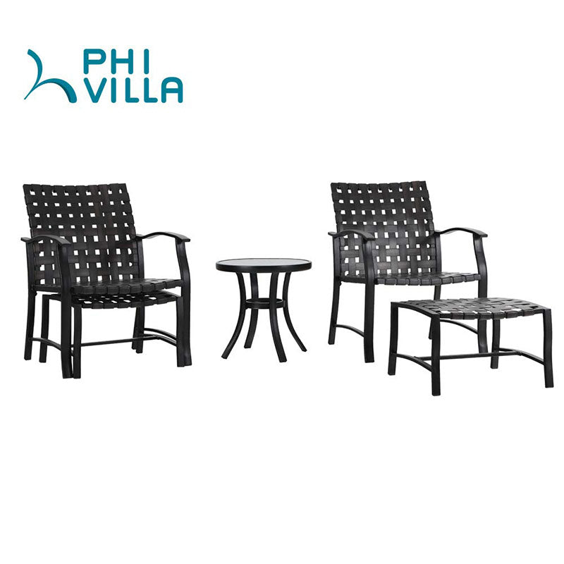 PHI VILLA 5-Piece Outdoor Patio Furniture Set with Cushioned Chairs, Ottoman & Coffee Table - Perfect for Backyard, Garden, Poolside & Deck Relaxation