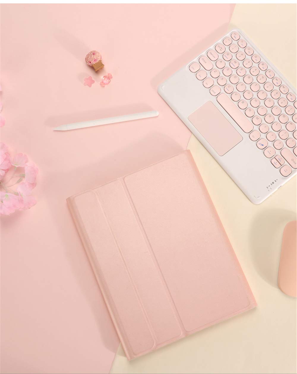 Slim Magnetic Bluetooth Keyboard Case for iPad Pro 10.5/Air 3 with Touchpad & Mouse - Detachable Round Keys, Built-in Pencil Holder, TPU Protective Cover (Pink) - Perfect for Work, Study & Travel