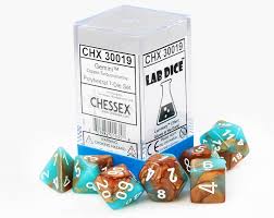 Chessex Polyhedral 7-Dice Set - Gemini Copper Turquoise with White Dice for D&D, RPG, and Tabletop Gaming