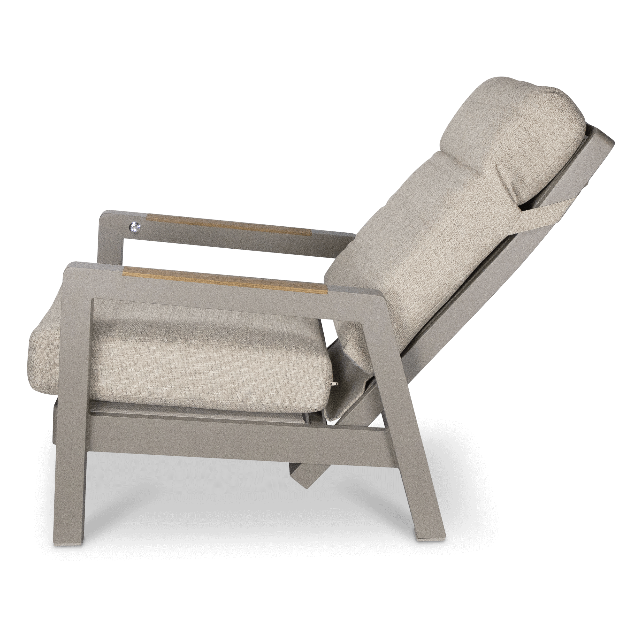 Atlanta Reclining Armchair in Taupe with Latte Spun Polyester Cushions & Polywood Accent - Perfect for Living Room, Home Theater & Relaxation Spaces