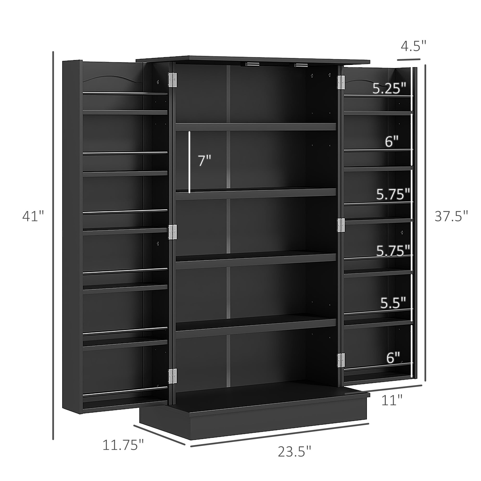 HOMCOM 41-Inch Freestanding Kitchen Pantry Storage Cabinet with 12 Adjustable Shelves, Double Doors & 5-Tier Organizer - Black | Perfect for Small Kitchens, Apartments & Pantry Organization