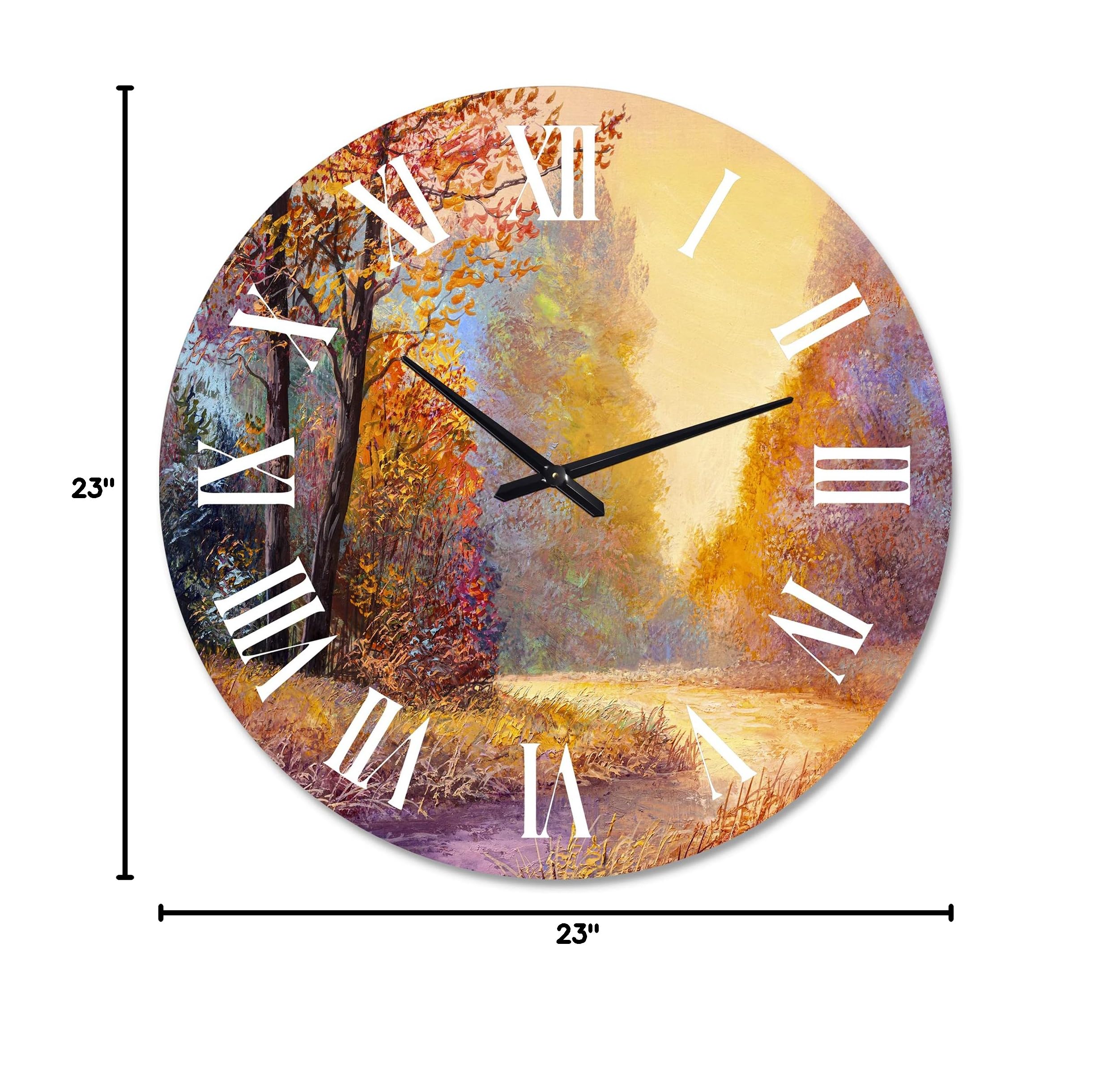 DesignQ Lake House Wall Clock - Autumn Forest Landscape with Orange Leaves, Large Decorative Clock for Living Room, Bedroom & Office | Perfect for Home, Cabin & Farmhouse Decor