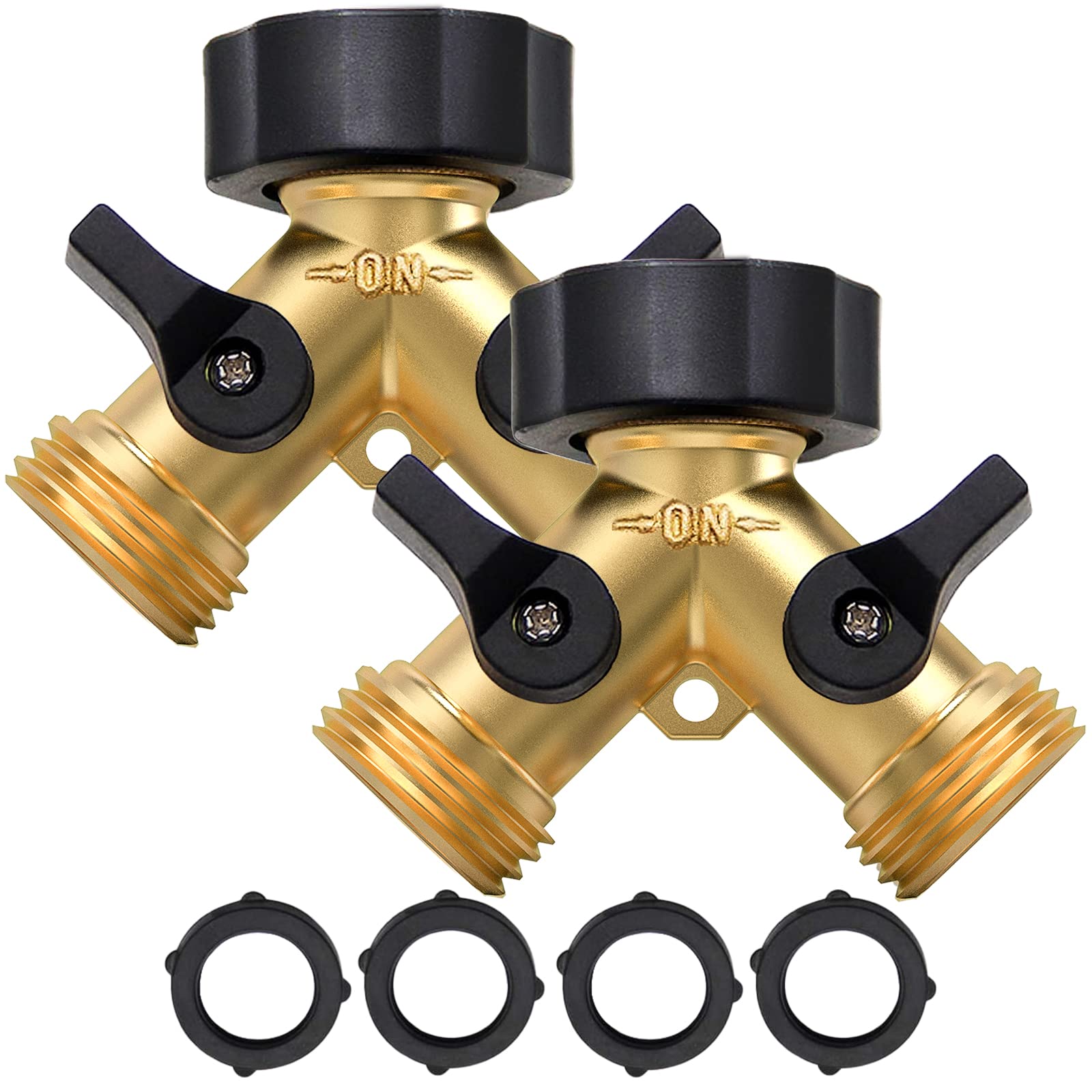 Twinkle Star 2-Way Heavy Duty Brass Garden Hose Splitter - Y Connector Adapter with 2 Extra Rubber Washers - Durable Hose Bib Spigot Connector for Lawn, Garden & Outdoor Watering Accessories