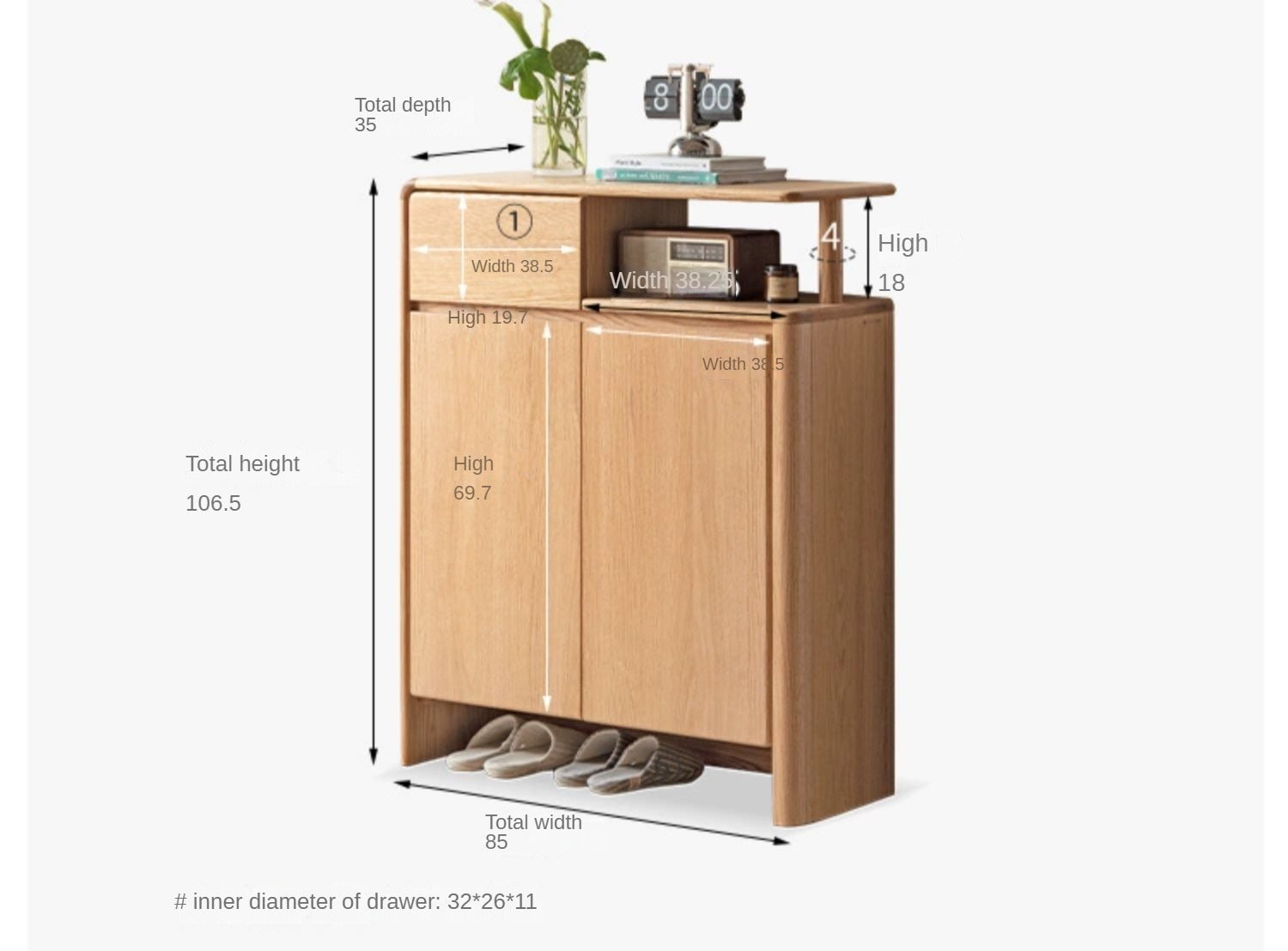Solid Oak Wood Shoe Cabinet with Partition - Entryway Storage Organizer for Shoes, Boots & Accessories - Perfect for Porch, Mudroom, or Hallway Closet