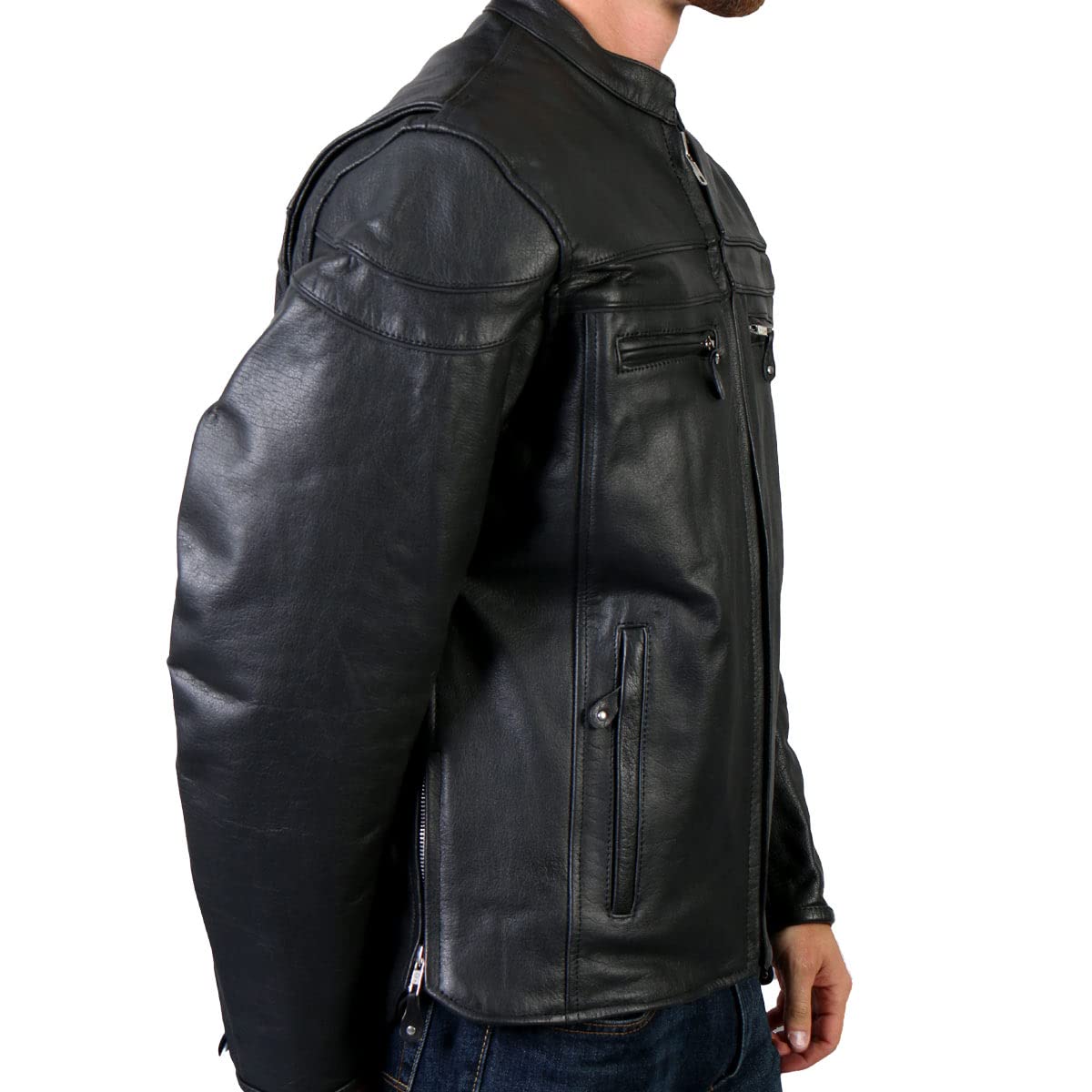 Hot Leathers Black Leather Men's Jacket with Double Piping - Premium Biker Jacket for Men, Stylish Motorcycle Outerwear for Riding & Casual Wear