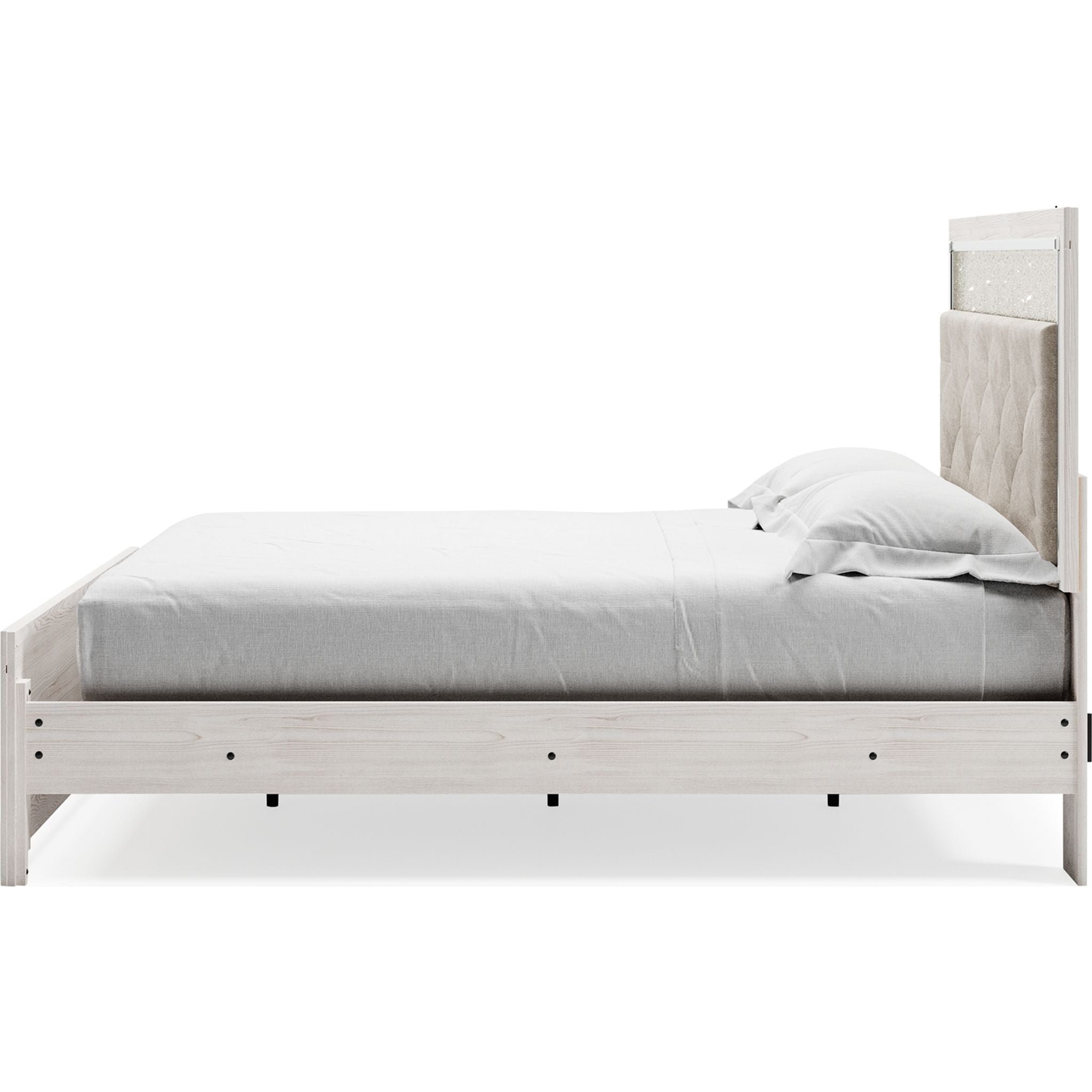 Altyra White Panel Bed Frame - Queen Size, Modern Platform Bed with Upholstered Headboard for Bedroom Decor