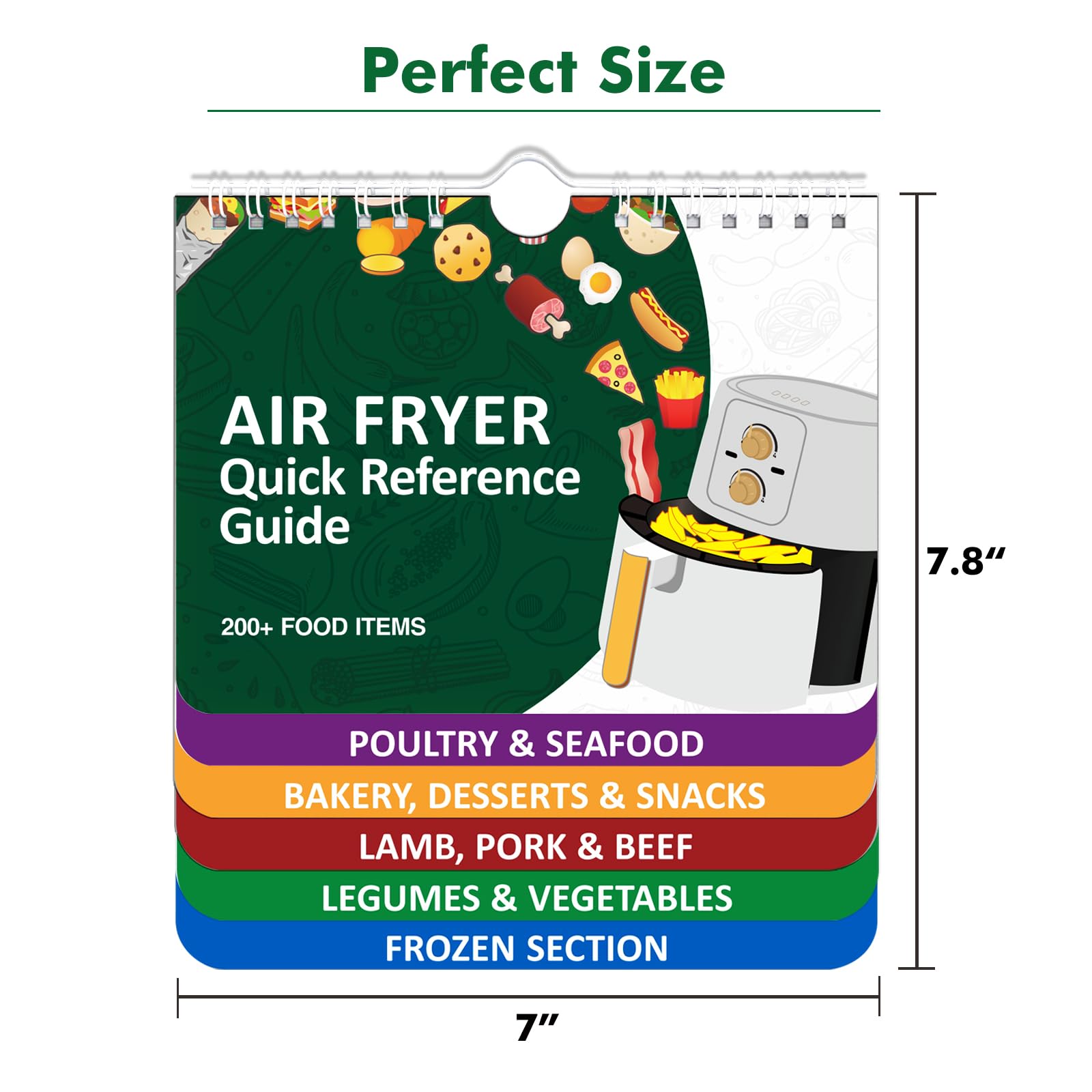 OVERTOON 200 FOODS Air Fryer Cheat Sheet Magnets - Magnetic Cooking Guide Booklet & Recipe Set for Easy Air Frying | Perfect for Kitchen Organization, Quick Meals & Healthy Cooking