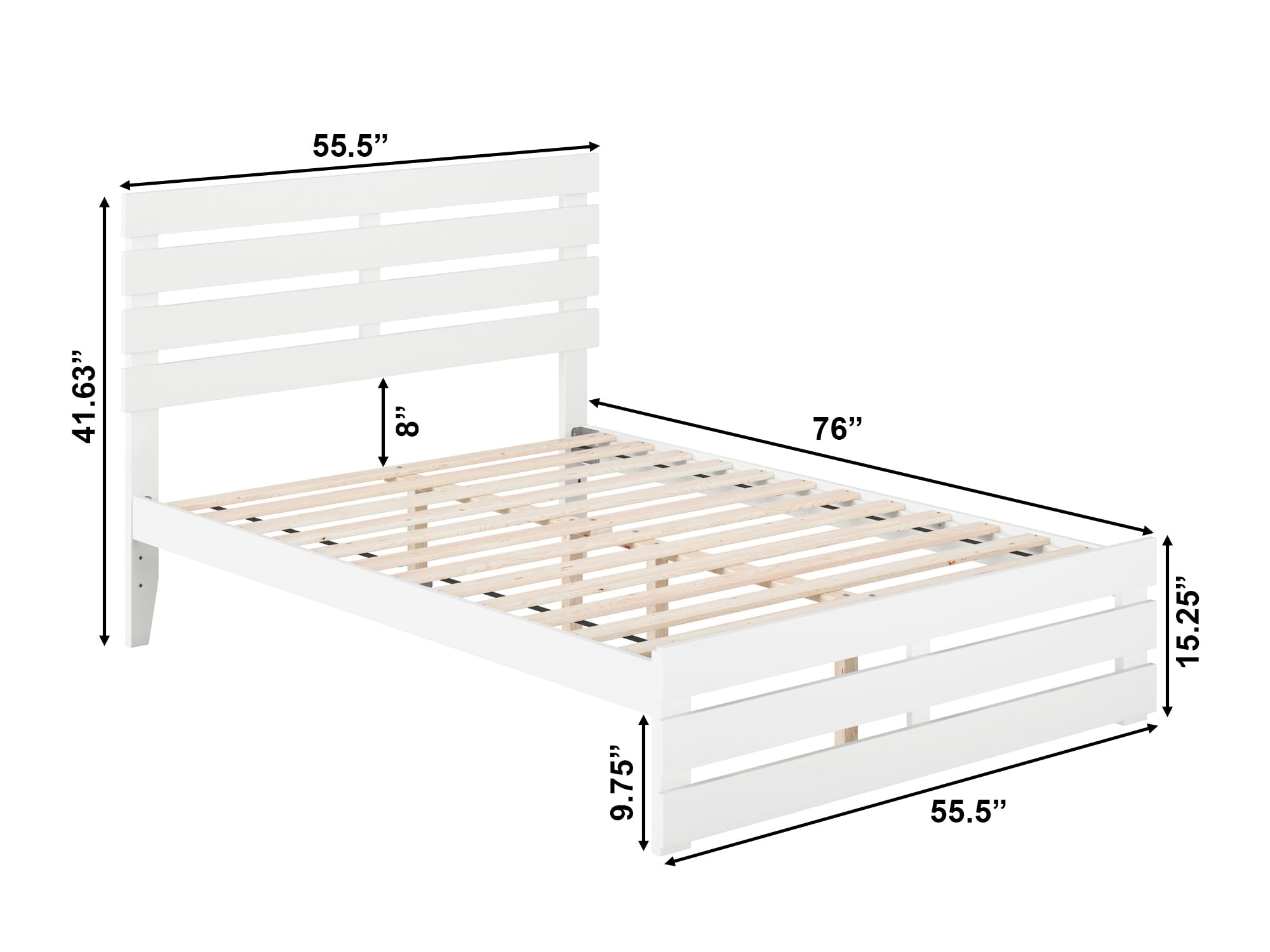 AFI Oxford Full Size Platform Bed Frame with Footboard & USB Charging Station - White Wooden Bed for Modern Bedroom, Perfect for Small Spaces & Guest Rooms