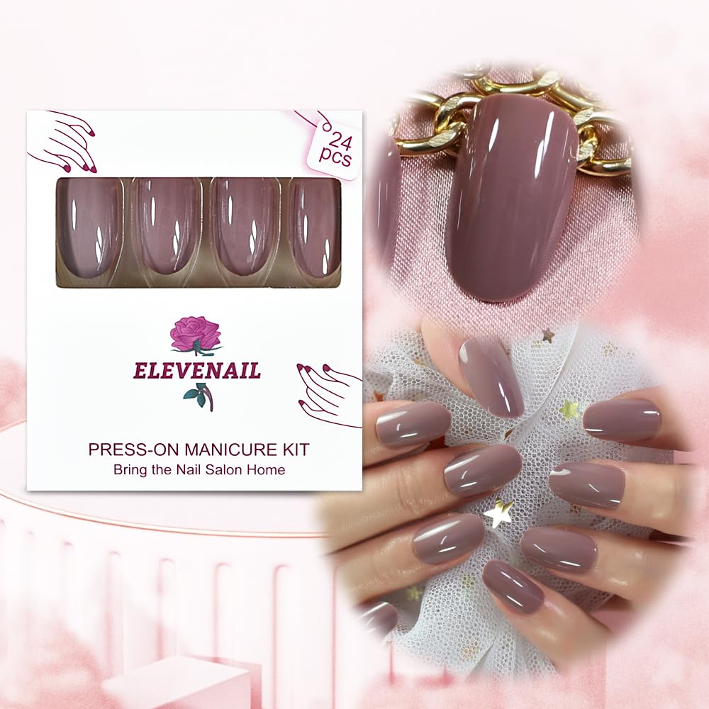 Glossy Light Purple Grey Press on False Nails - Medium Length Oval Fake Nails for Women | Perfect for Office Wear, Daily Use & Special Occasions