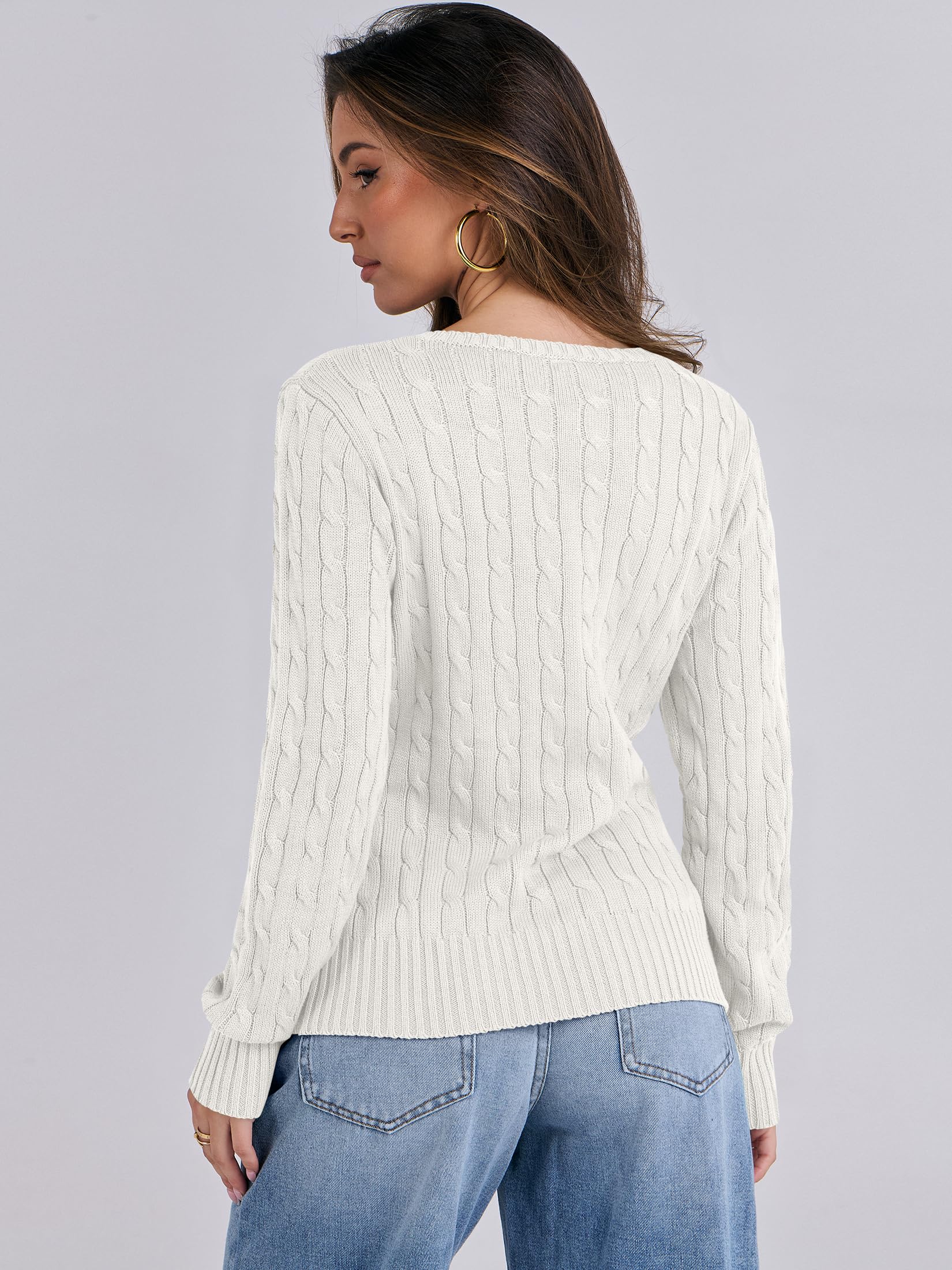 ANRABESS Women's Long Sleeve V Neck Cable Knit Sweater - Soft Pullover Top for Spring 2025 | Cute Casual & Dressy Outfits | Perfect for Office, Date Night and Weekend Wear