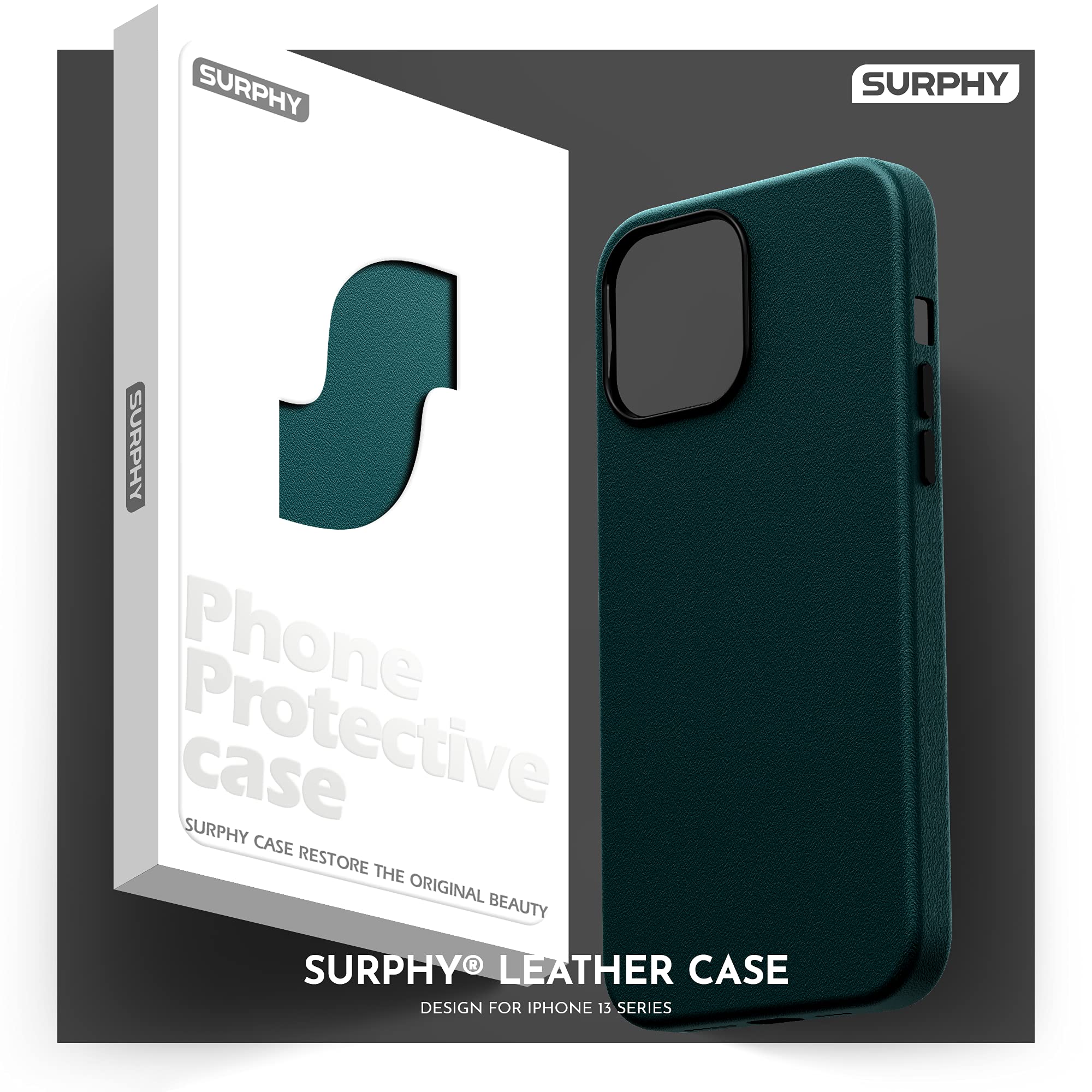 Premium Faux Leather iPhone 13 Pro Max Case (6.7 inch 2021) - SURPHY Slim Protective Phone Cover with Metallic Buttons & Soft Microfiber Lining | Teal Green | Perfect for Work, Travel & Everyday Use