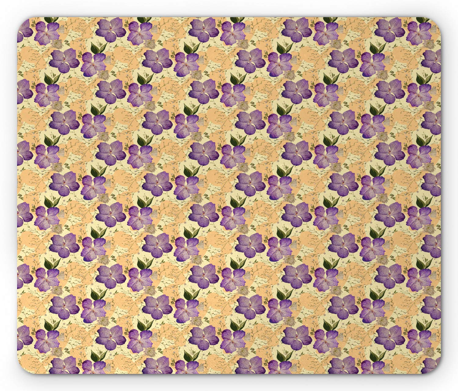 Ambesonne Floral Mouse Pad - Romantic Purple Orchids & Wild Flowers Pointillist Design, Non-Slip Rubber Base, Standard Size Rectangle Mousepad for Office & Gaming | Home & Work Computer Accessories