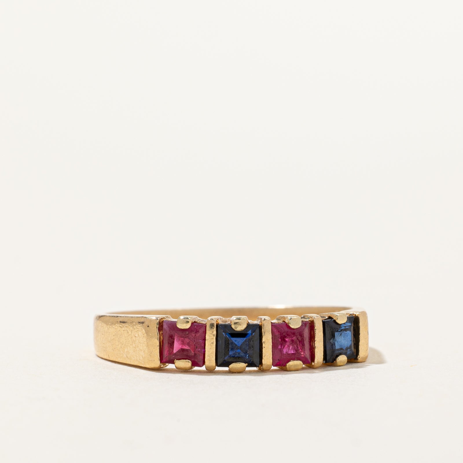 Exquisite 0.72ctw Synthetic Ruby & Sapphire Four Stone Ring - Size 7.75 | Elegant Birthstone Jewelry for Women | Perfect for Anniversaries, Engagements & Special Occasions