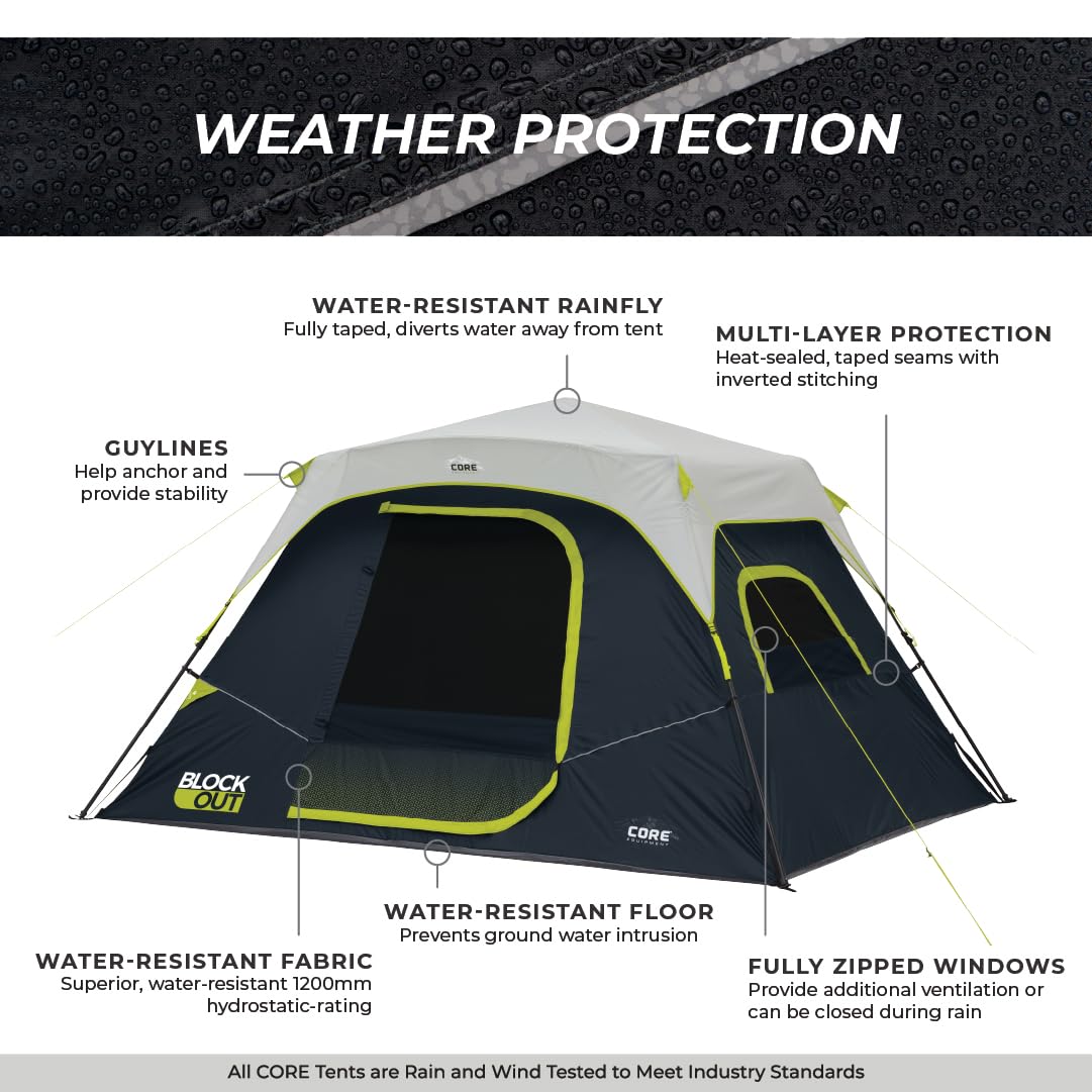 Instant Cabin Tent with Blackout Technology | Large Family Pop Up Dark Room Tent for Easy Camp Setup | Includes Storage Pockets | Perfect for Outdoor Camping, Hiking, and Backyard Adventures
