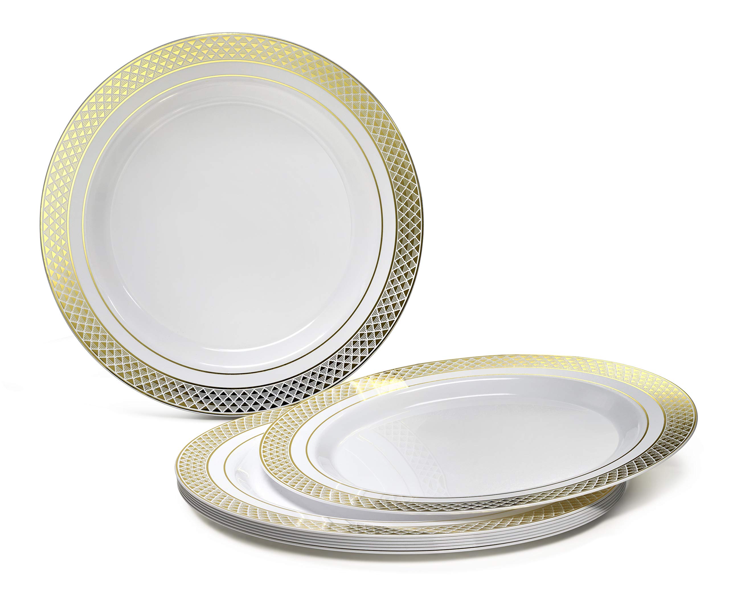 960-Piece Heavyweight Disposable Plastic Plate Set for Weddings & Parties - 120x10.5'' Dinner Plates, 120x7.5'' Dessert Plates, Silverware, Cups & Linen-Like Napkins (Elegant White & Gold) - Perfect for Wedding Receptions, Bridal Showers, Birthday Parties & Large Celebrations