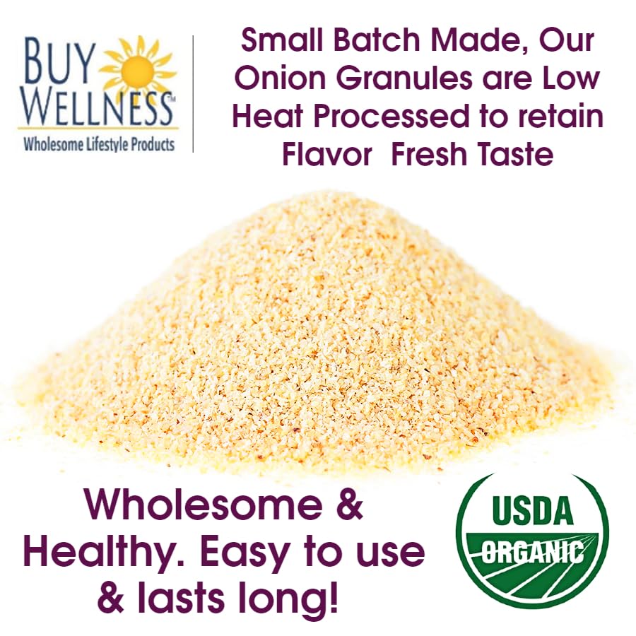 Premium Organic Onion Granules - Bulk 14 oz Bag | Granulated Red Onions & Scallions for Rich Flavor & Fresh Aroma | Ideal for Cooking, Seasoning & Meal Prep