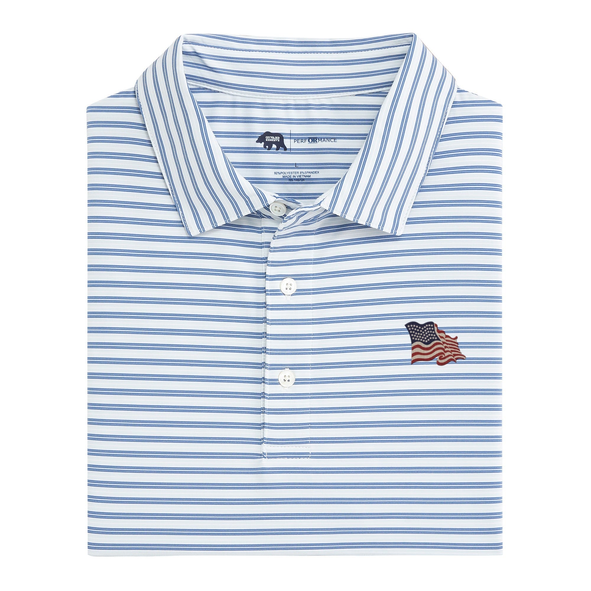 Vintage Flag Wedge Stripe Performance Polo Shirt for Men - Breathable & Moisture-Wicking - Federal Blue - Perfect for Golf, Tennis & Casual Wear