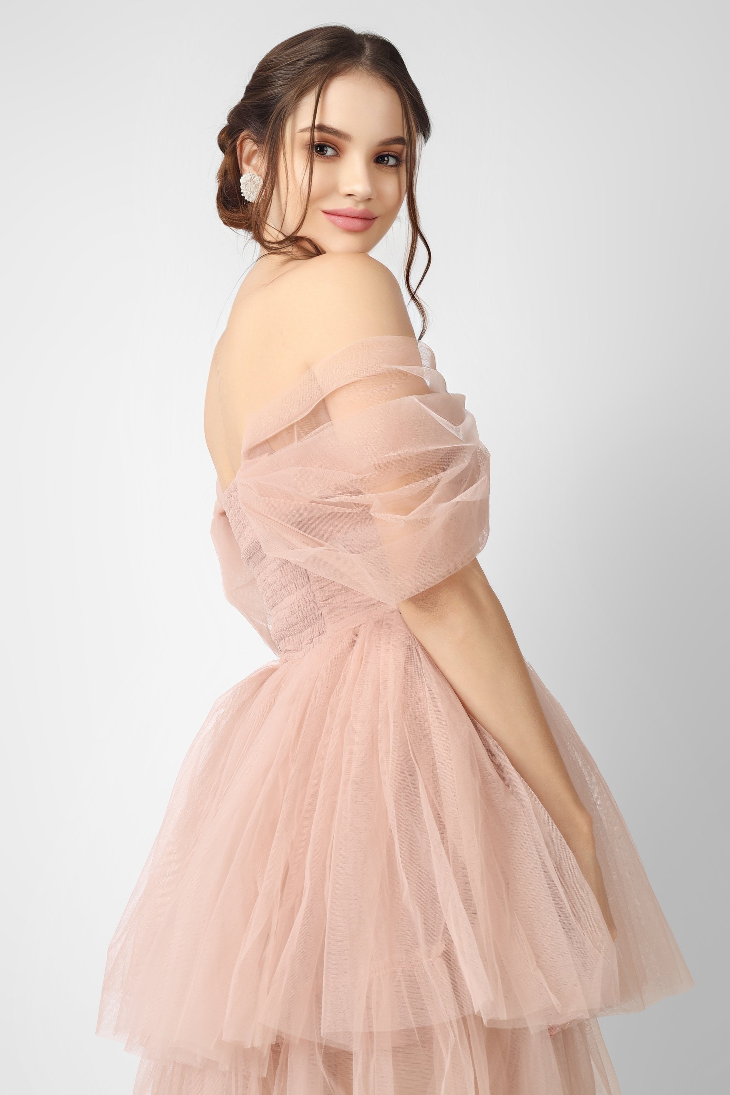 Elegant Sydney Pale Mauve Tulle Maxi Dress for Women | Flowy Long Evening Gown for Weddings, Prom & Special Occasions