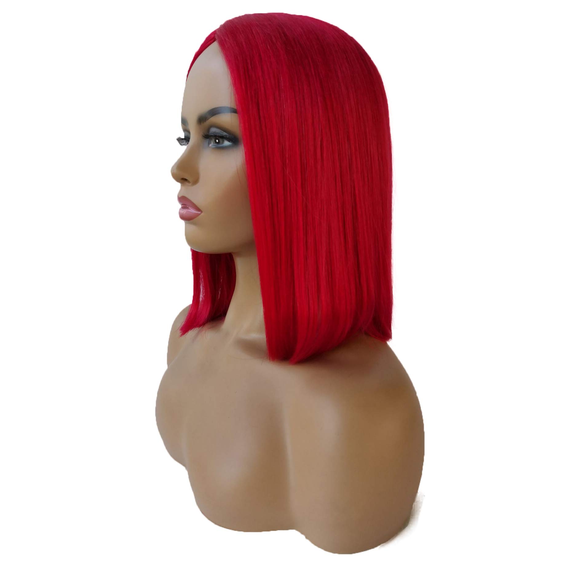 Brazilian Remy Human Hair Bob Wigs for Women - 12 Inch Straight Blunt Cut Red Colored Wig with Middle Part, No Lace Front, Glueless Machine Made (180% Density) | Perfect for Daily Wear, Cosplay, Parties & Special Occasions