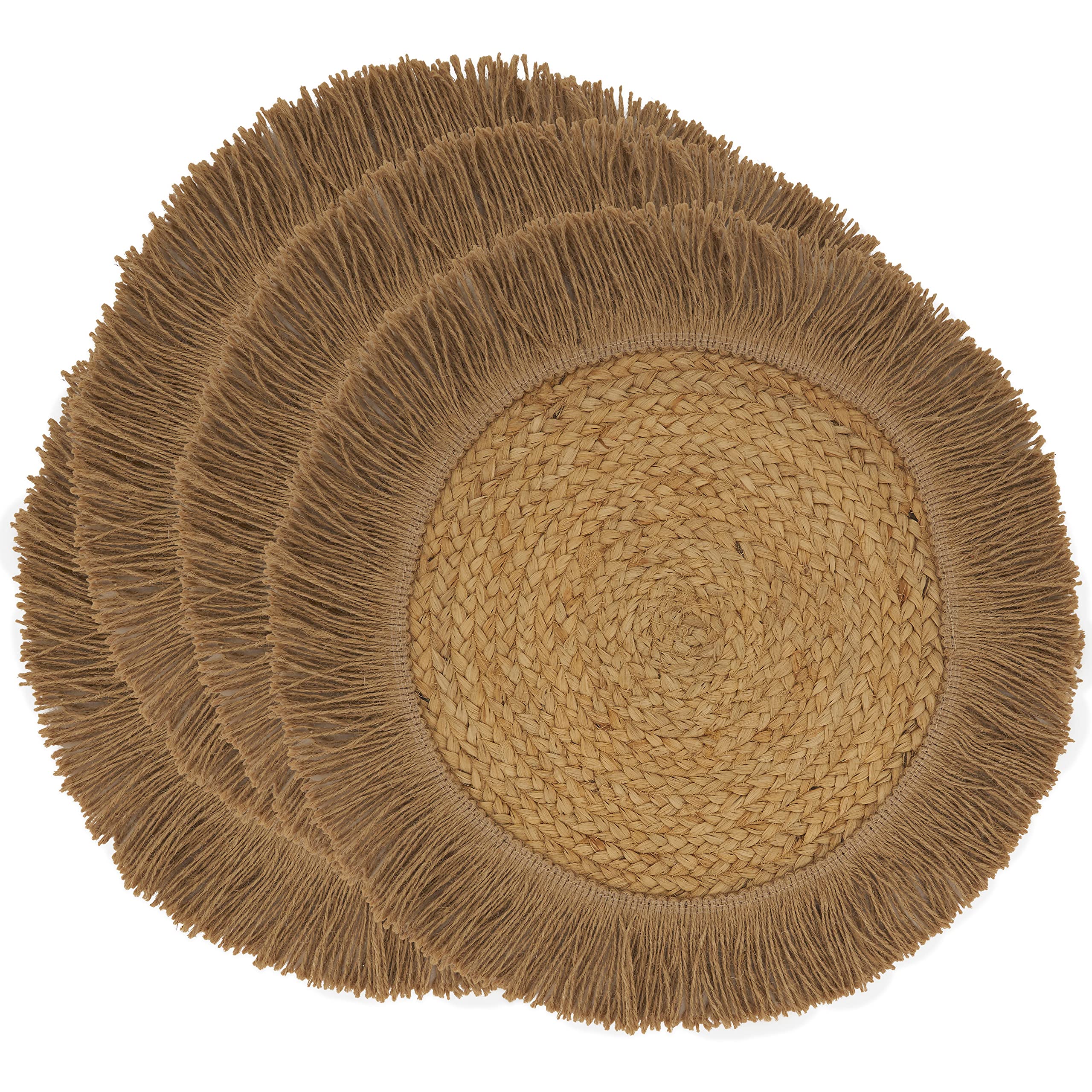 Eco-Friendly Jute Fringe Placemats Set of 4 - Natural Woven Table Mats for Dining, Kitchen, and Home Decor | Perfect for Boho, Farmhouse, and Rustic Style Tables