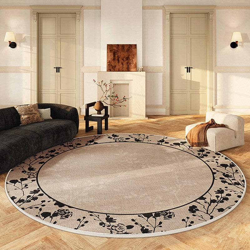 Contemporary Round Floral Carpet - Non-Slip Coffee Table Rug, Modern Circular Area Rug for Living Room, Dining Room & Bedroom - Soft & Durable Home Decor for Boho, Farmhouse & Minimalist Styles