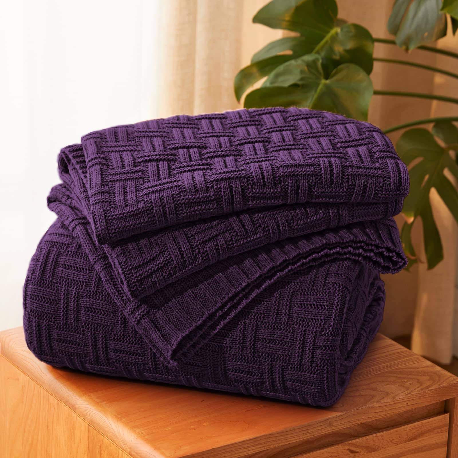 Aormenzy 60x80 Inch Soft Cozy Acrylic Cable Knit Throw Blanket - Warm Plush Blanket for Couch, Sofa, Bed & Home Decor - Dark Purple - Perfect for Living Room, Bedroom & Gift Giving