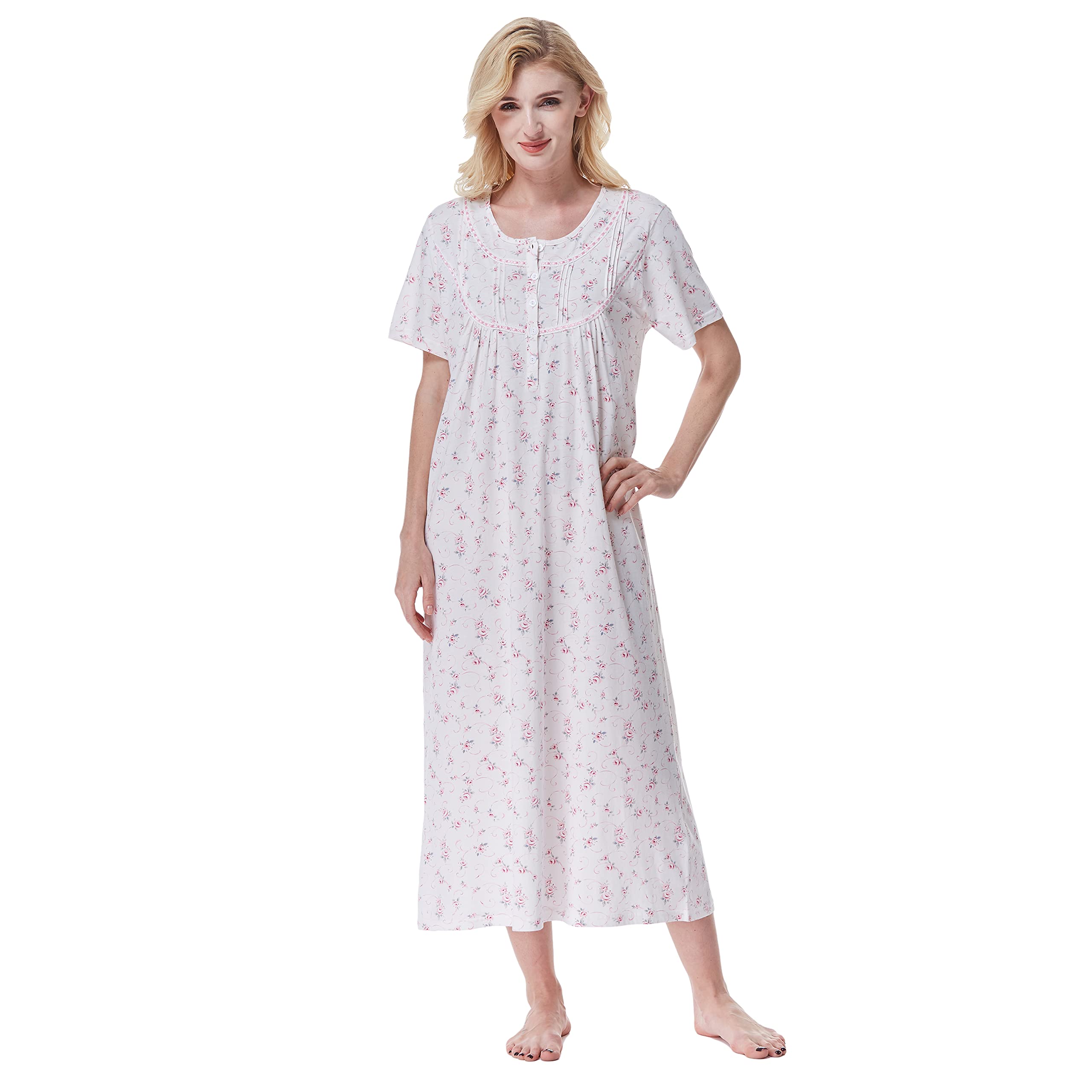 Keyocean Women's 100% Cotton Nightgown - Soft Lightweight Short Sleeve Sleepwear for Women | Comfortable Summer Pajamas for Lounge & Bedtime