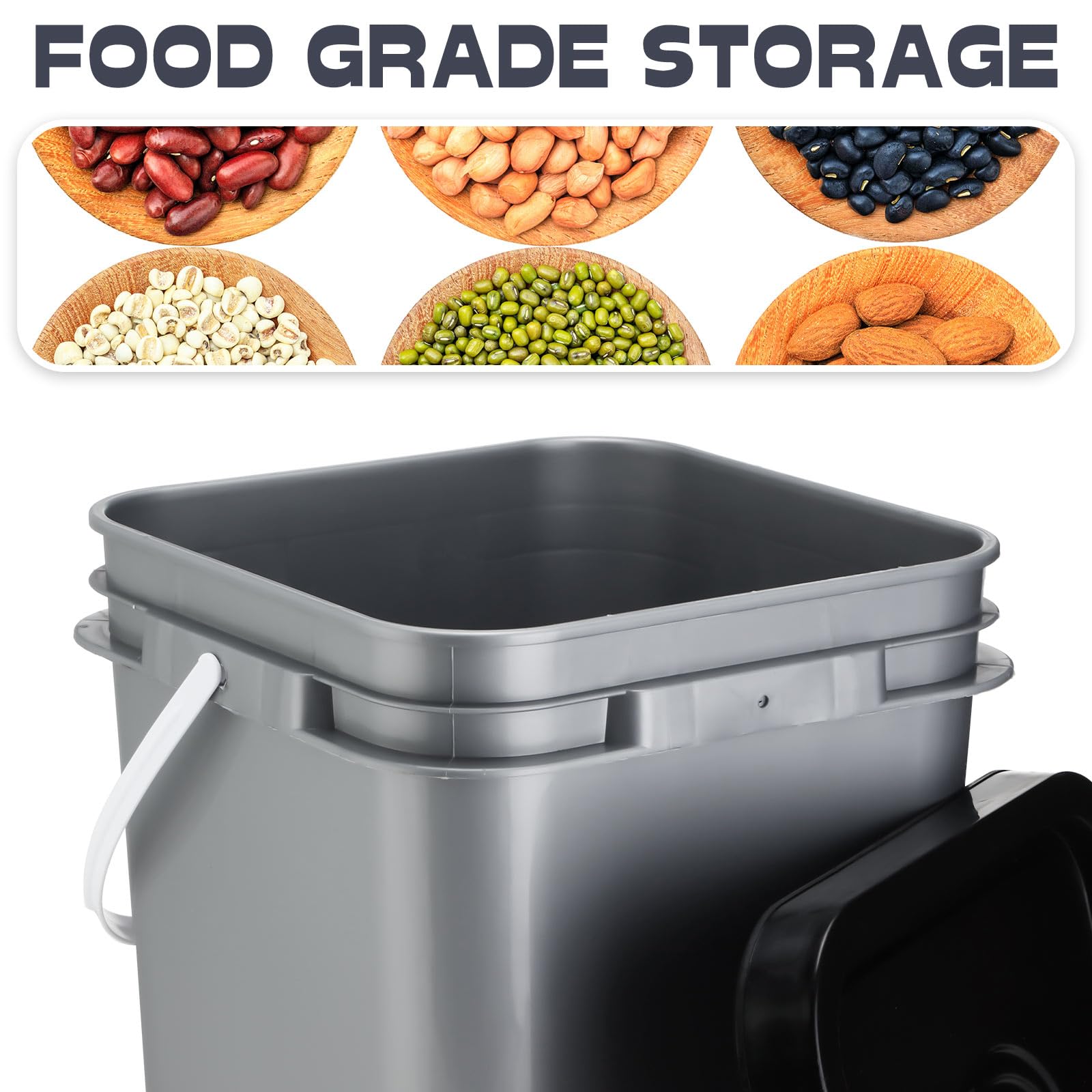 Vesici 12-Pack 5 Gallon Square Buckets with Lids & Handles - Heavy Duty Food Storage Containers, Paint Pails, Water Crafts Supplies (Gray) - Perfect for Home Organization, DIY Projects & Commercial Use