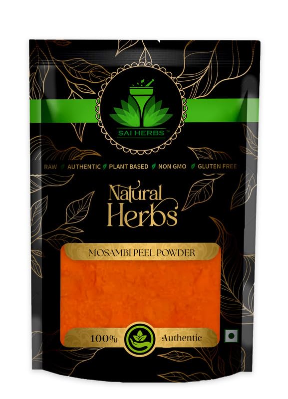 Organic SAI HERBS Mosambi Peel Ayurvedic Powder for Skin Whitening & Hair Care - 100% Pure Natural Citrus Limetta Peel Powder for Face Mask, Scalp Treatment & Damaged Hair Repair (8.8oz/250g) - Glowing Skin & Healthy Hair Solution