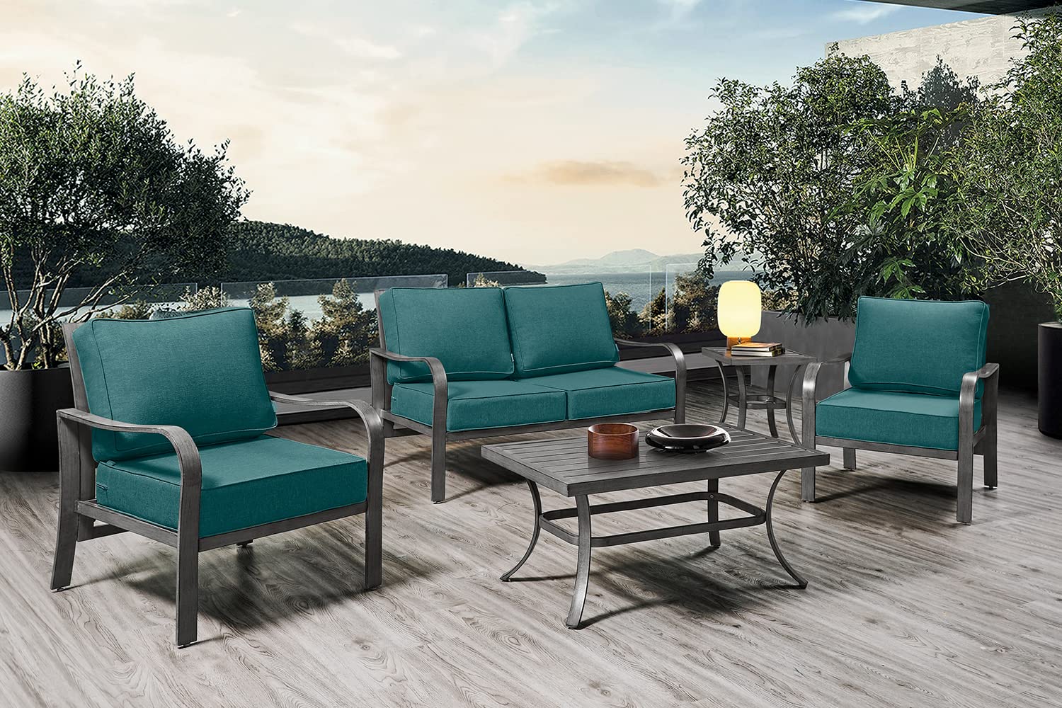 ARTPLAN 2-Piece Deep Seat Outdoor Patio Chair Cushions Set - 24x24x6 & 18x24 Inches Square Aqua Blue Waterproof Cushions for Patio Furniture, Garden, Poolside & Deck Chairs - All-Weather Comfort for Outdoor Relaxation