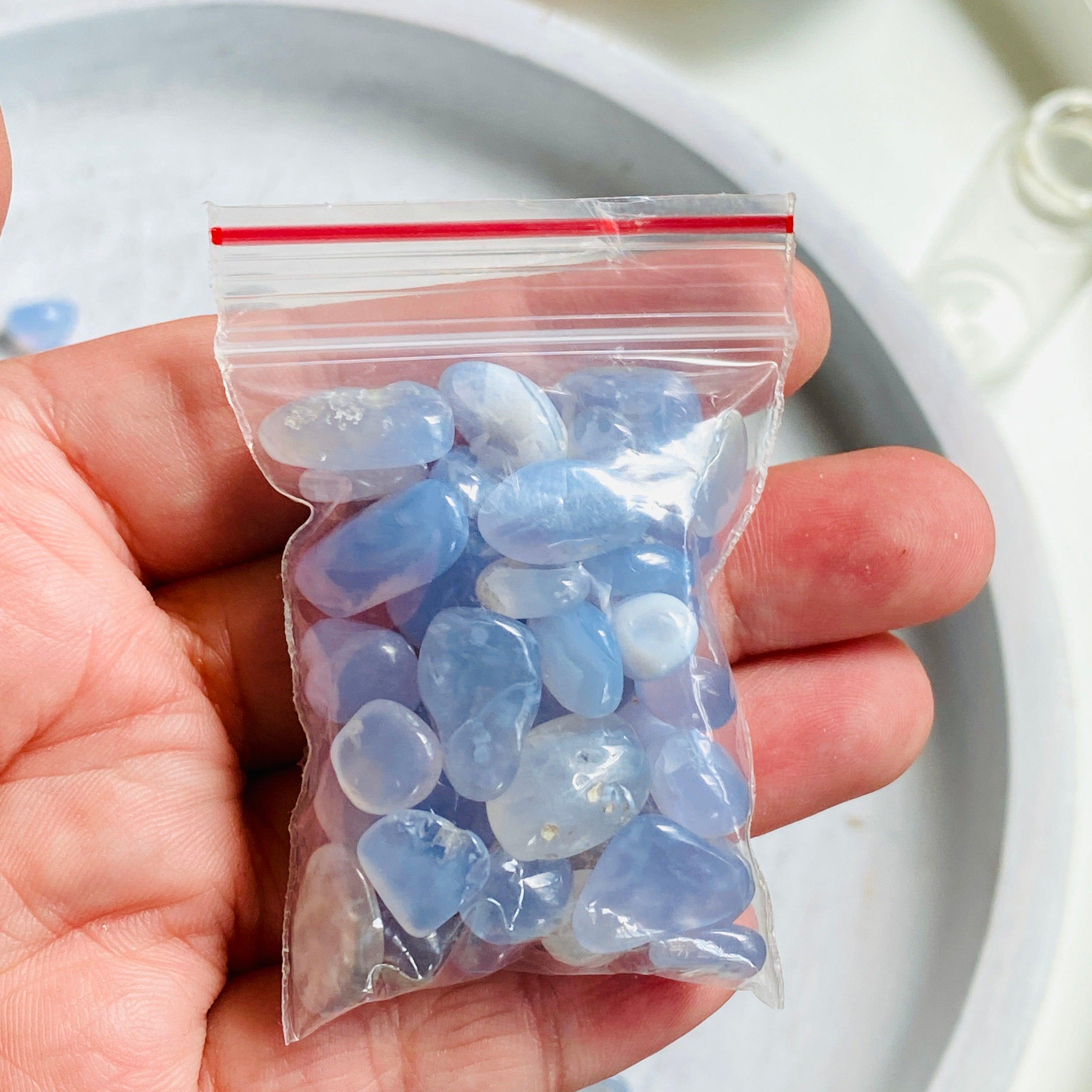 50g Mini Tumbled Blue Chalcedony Stones - Natural Healing Crystals for Meditation, Jewelry Making & Home Decor