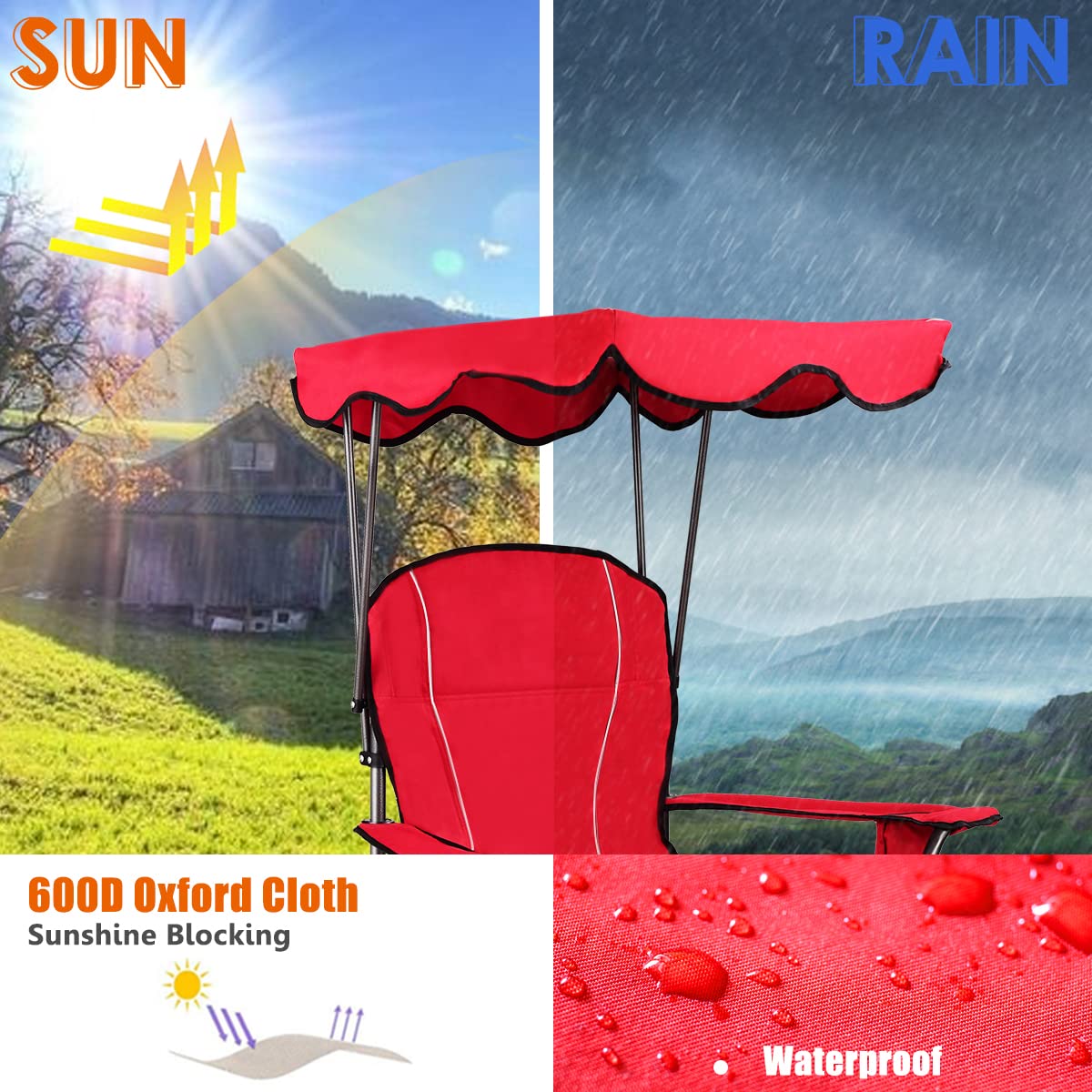 GYMAX Portable Folding Camping Chair with Canopy - Heavy Duty Outdoor Lawn Chair with Carry Bag & Cup Holder - Perfect for Camping, Beach, Picnic, Travel, Soccer Games and Backyard Relaxation