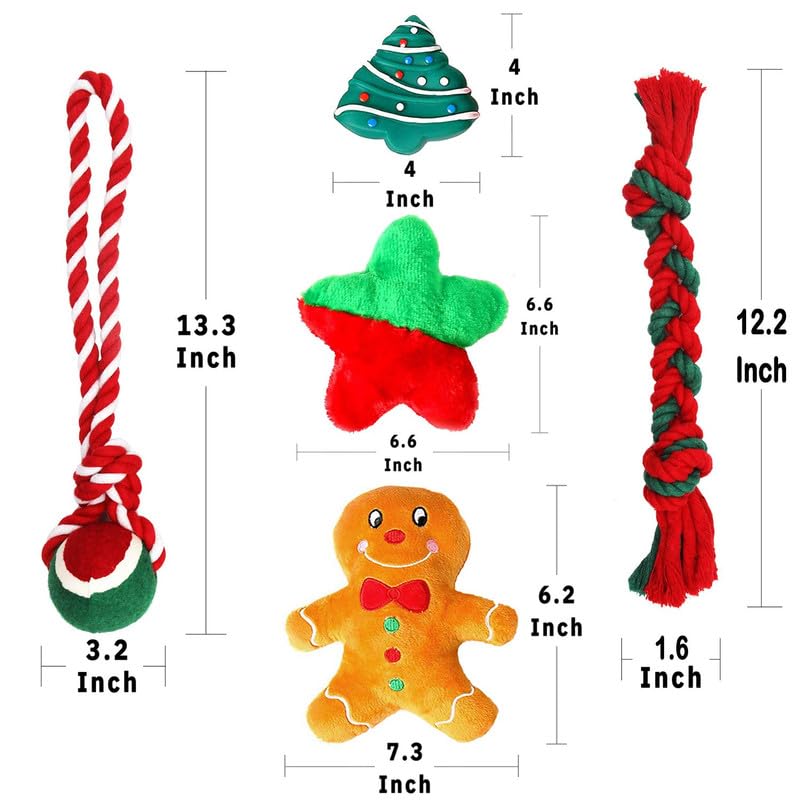 Christmas Dog Stocking Gift Set - 5 Pack Festive Puppy Stockings with Squeaky Toys & Cotton Rope Toys - Perfect for Holiday Pet Gifts & Christmas Puppy Surprises