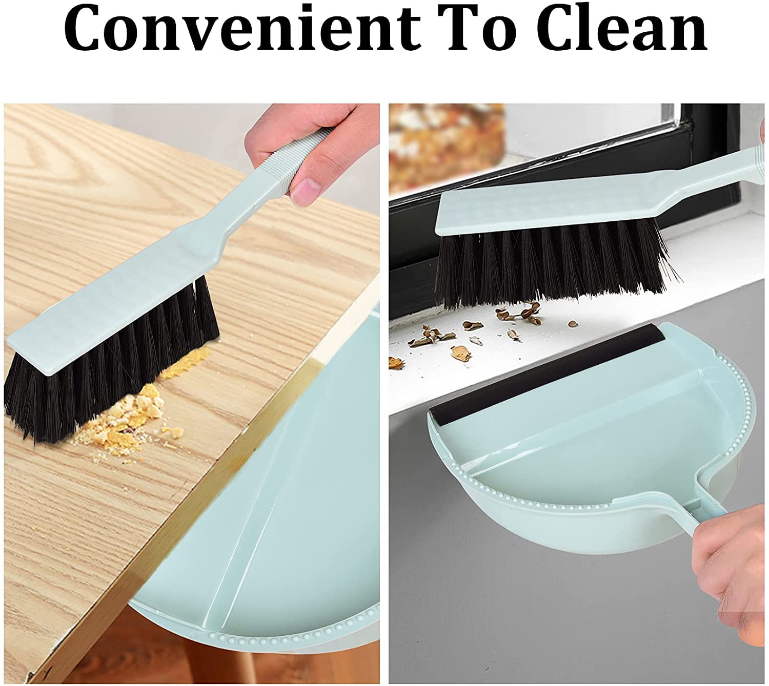 Mini Broom and Dustpan Set - 2 Pack Compact Handheld Sweeping Kit for Home, Kitchen, Office & Car Cleaning - Blue Dust Brush with Small Pan - Perfect for Quick Spills, Pet Hair & Tight Spaces