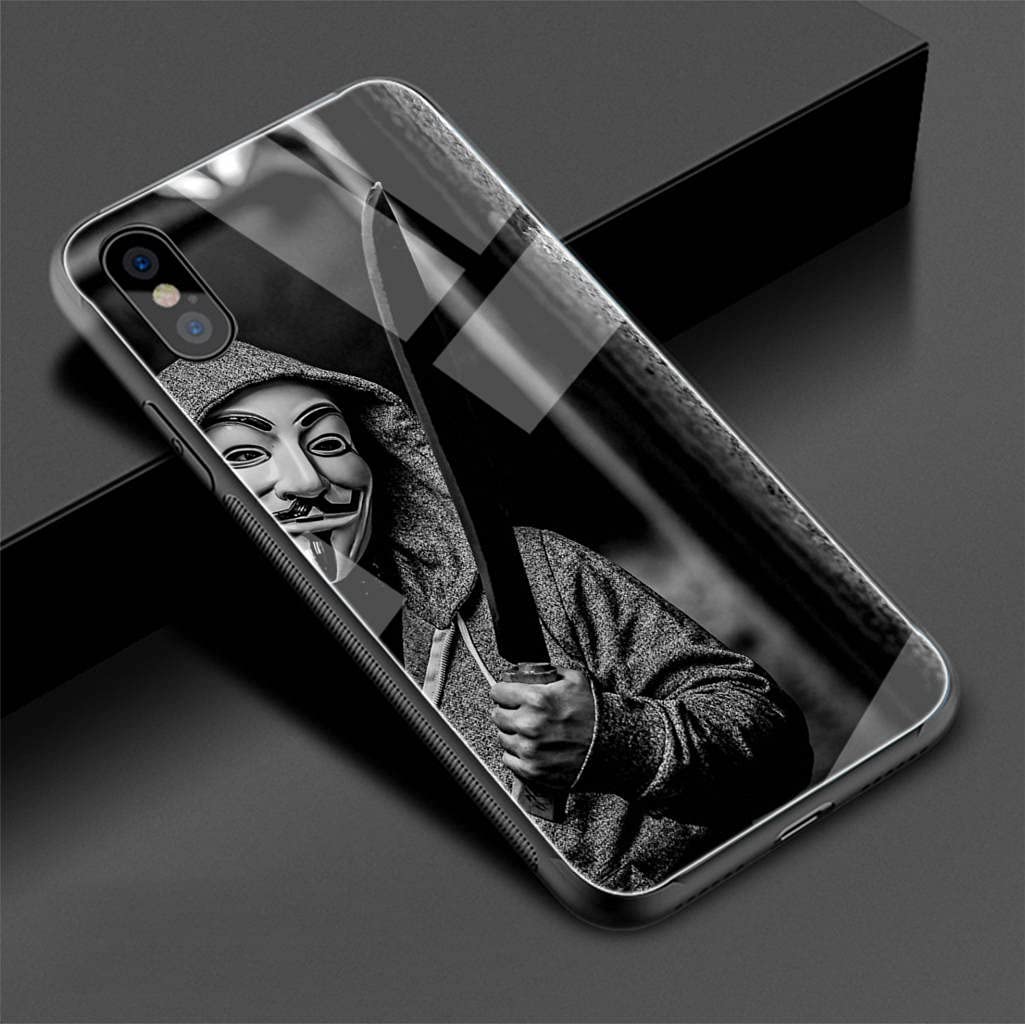 RAI-16 V-Vendetta Mask iPhone 11 Pro Max Case - Shatterproof Tempered Glass & Shockproof TPU Bumper - Anti-Scratch Protective Cover for Daily Use, Travel & Outdoor Activities