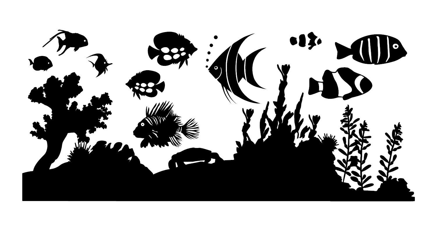 AOC-Labs Customizable Fish Tank Wall Decor - Underwater Ocean Theme Aquarium Decals with Rearrangeable Fish Cut-Outs for Personalized Pool & Home Decor - Black | Perfect for Kids' Rooms, Bathrooms & Aquatic-Themed Spaces