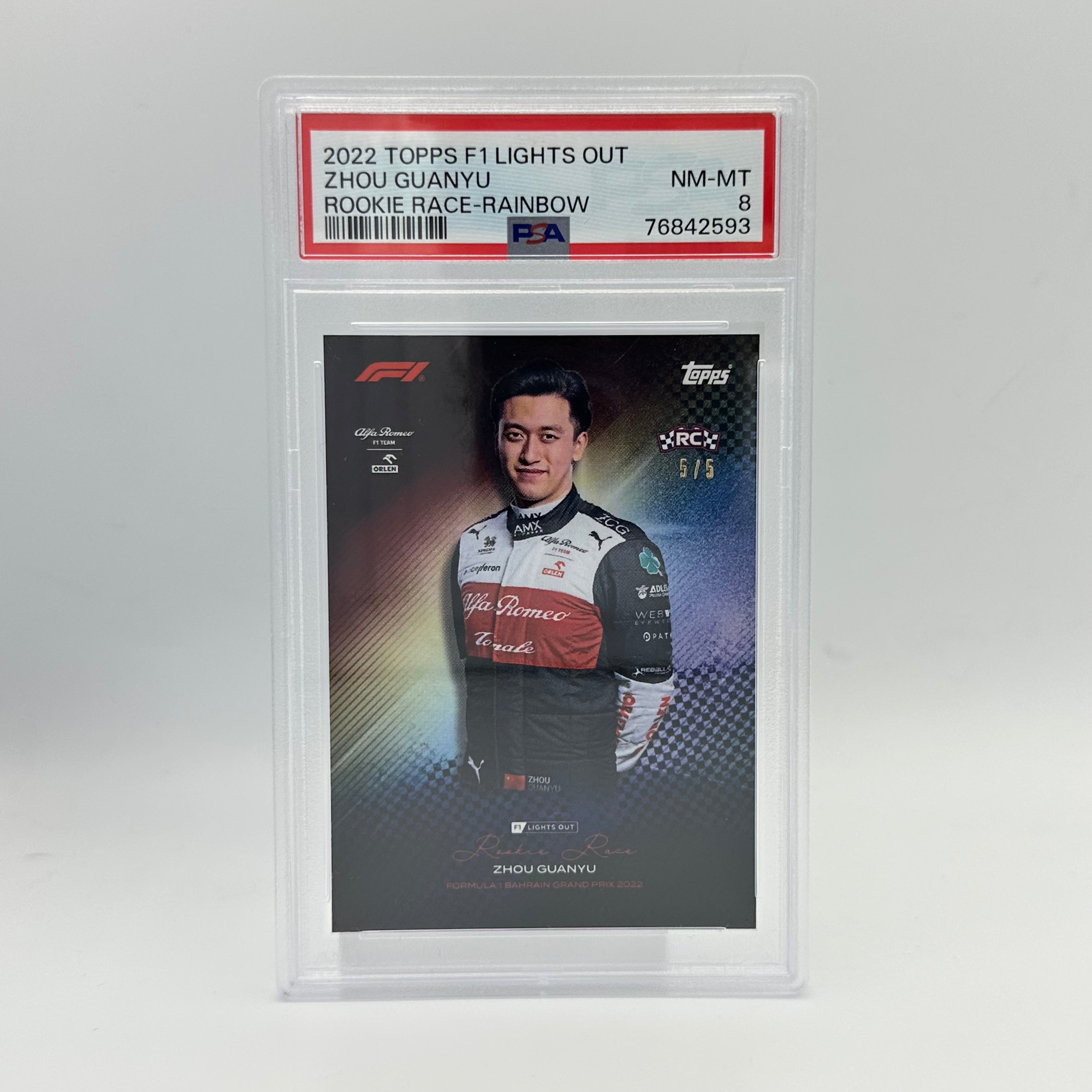 PSA 8 Zhou Guanyu Rookie Race Rainbow Parallel 5/5 - Rare F1 Racing Card for Collectors & Fans - Perfect for Display, Trading, and Investment