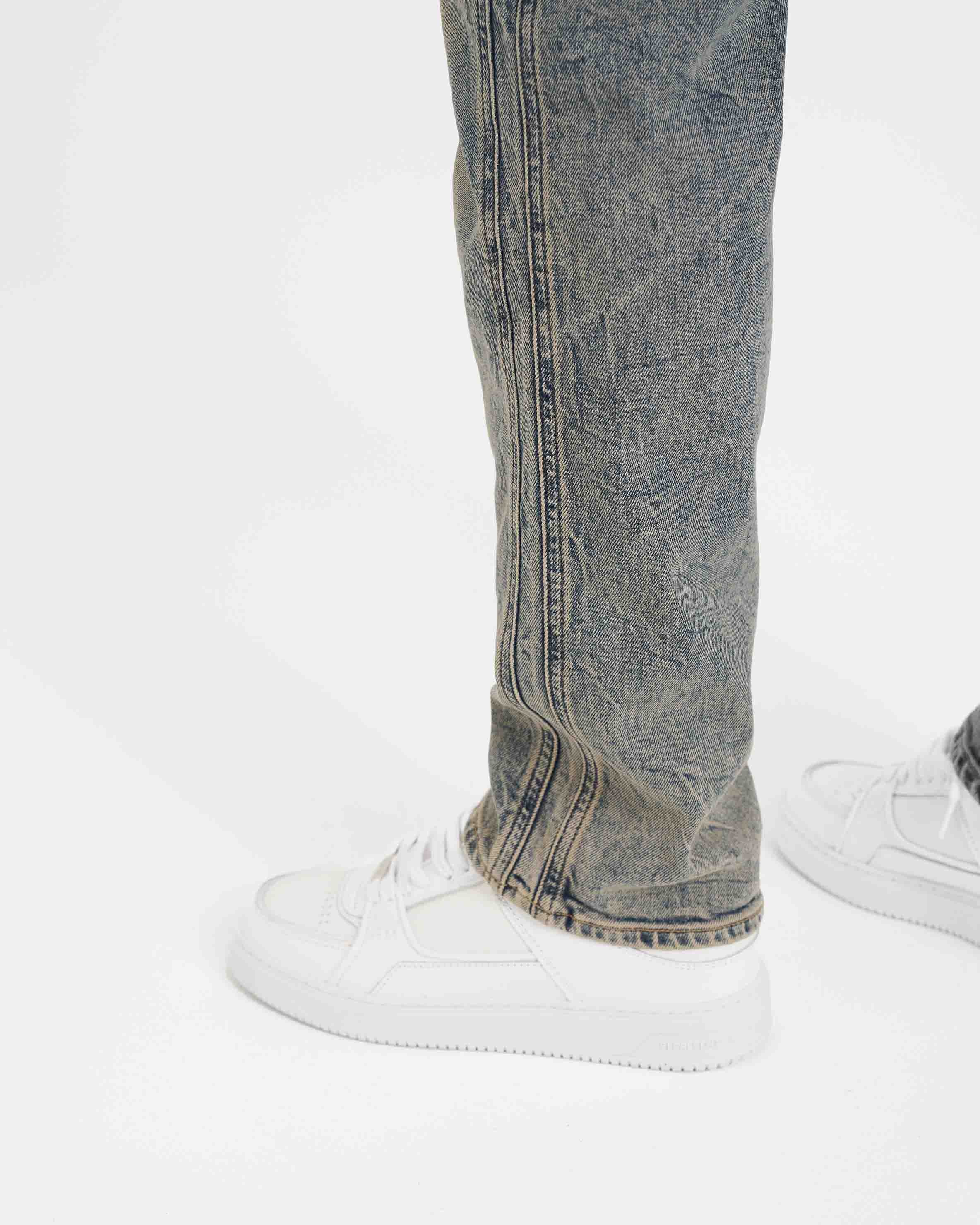 Straight Leg Denim Jeans for Women - Blue & Cream Wash - Comfortable Stretch Denim Pants for Casual Wear & Everyday Outfits